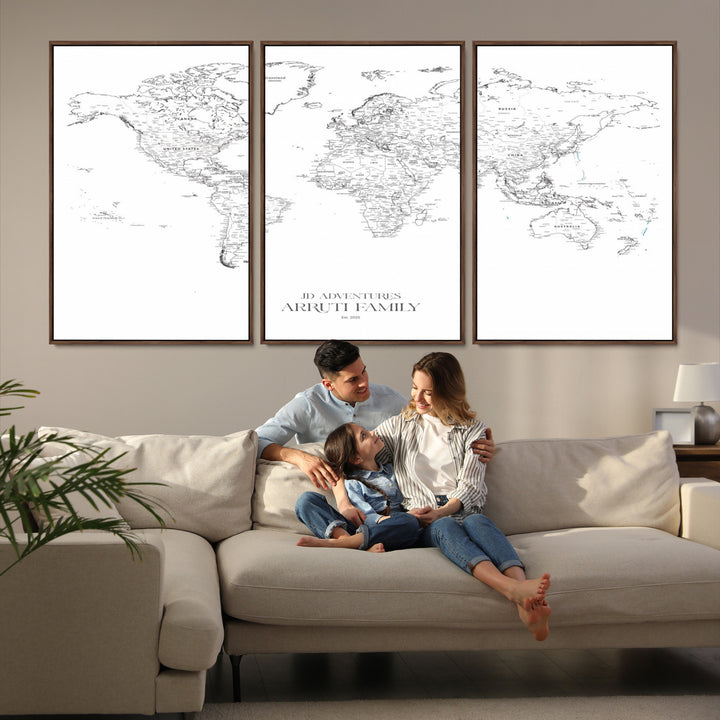 Personalized World Map Wall Art Canvas Print - Custom Push Pin Travel Map Canvas - Framed Map Print for Travel Lover Gift