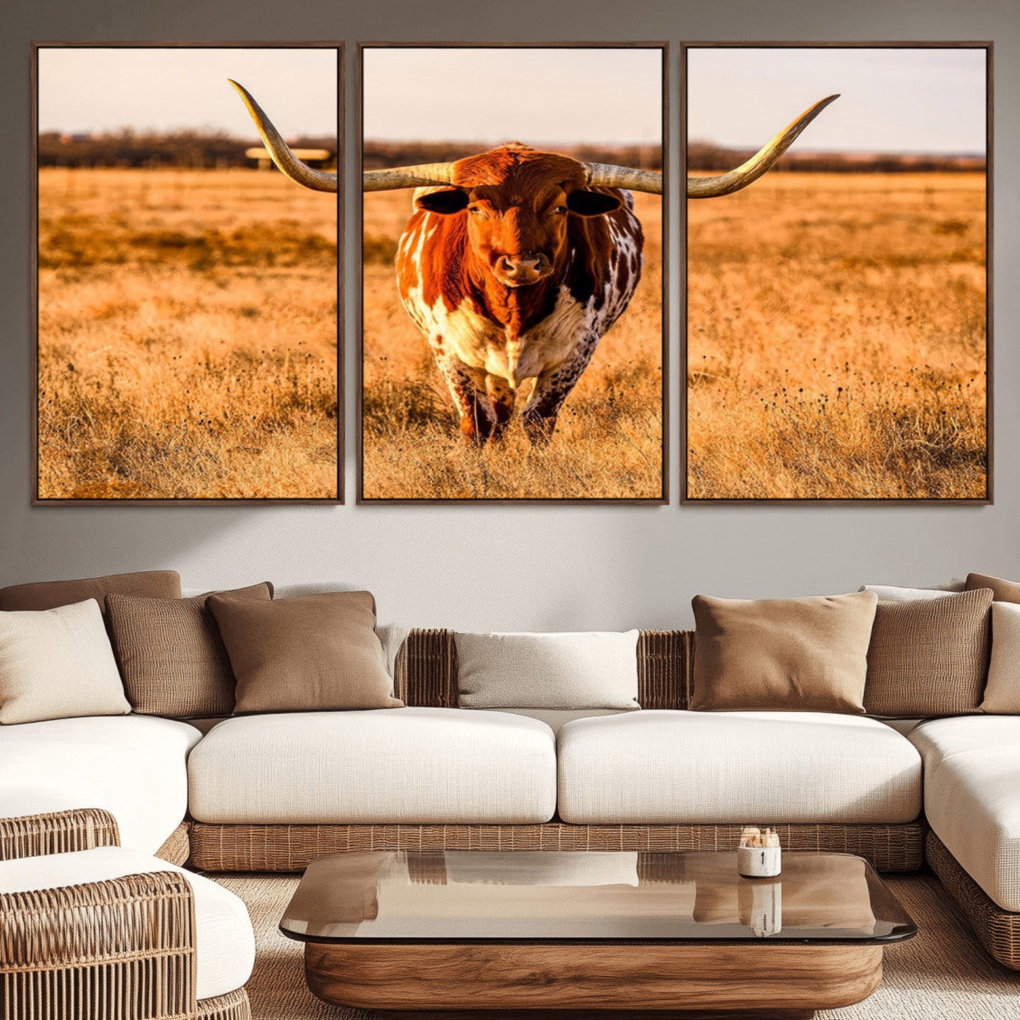 57874-MGV-CV-36X24-Longhorn Cow Wall Art | Ready to Hang Framed Canvas Print for Farmhouse and Barn Decor