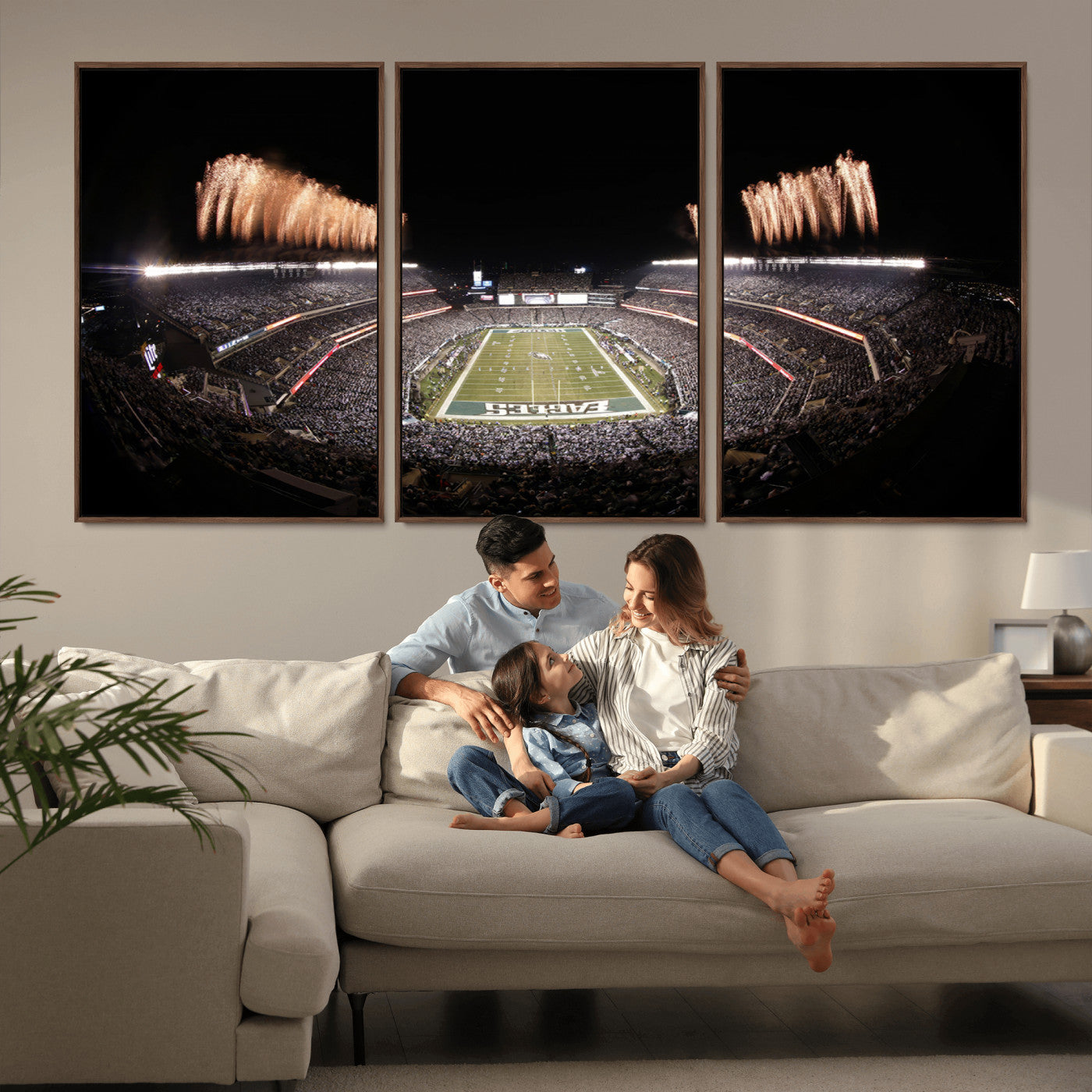 48893-MGV-CV-36X24-Eagles Field Stadium Wall Art - Lincoln Financial Field Fireworks Game Triple Canvas Wall Art -