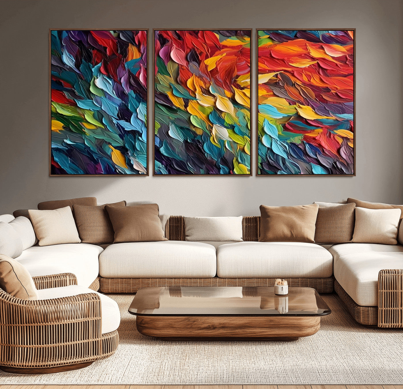 -Vibrant Abstract Leaf Wall Art Canvas Print | Bold Colorful Canvas for Living Room or Office | Ready