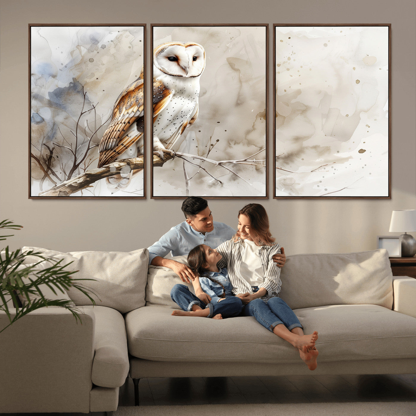 MGV-FC-60X30-3P - Barn Owl Wall Art | Watercolor Canvas Print | Perfect for Farmhouse Wall Decor | Ready to Hang