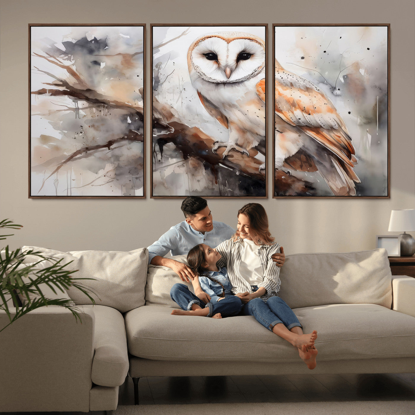 MGV-FC-60X30-3P - Barn Owl Wall Art | Watercolor Barn Owl Canvas Print | Perfect for Farmhouse Wall Decor | Ready to