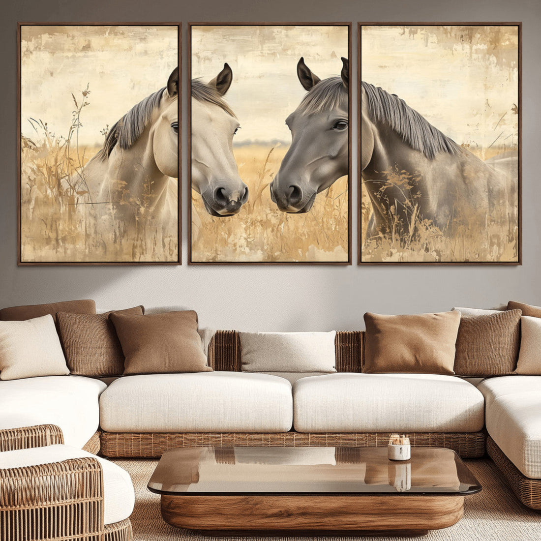 Chinese Ink Style Grunge Horses Wall Art Canvas Print