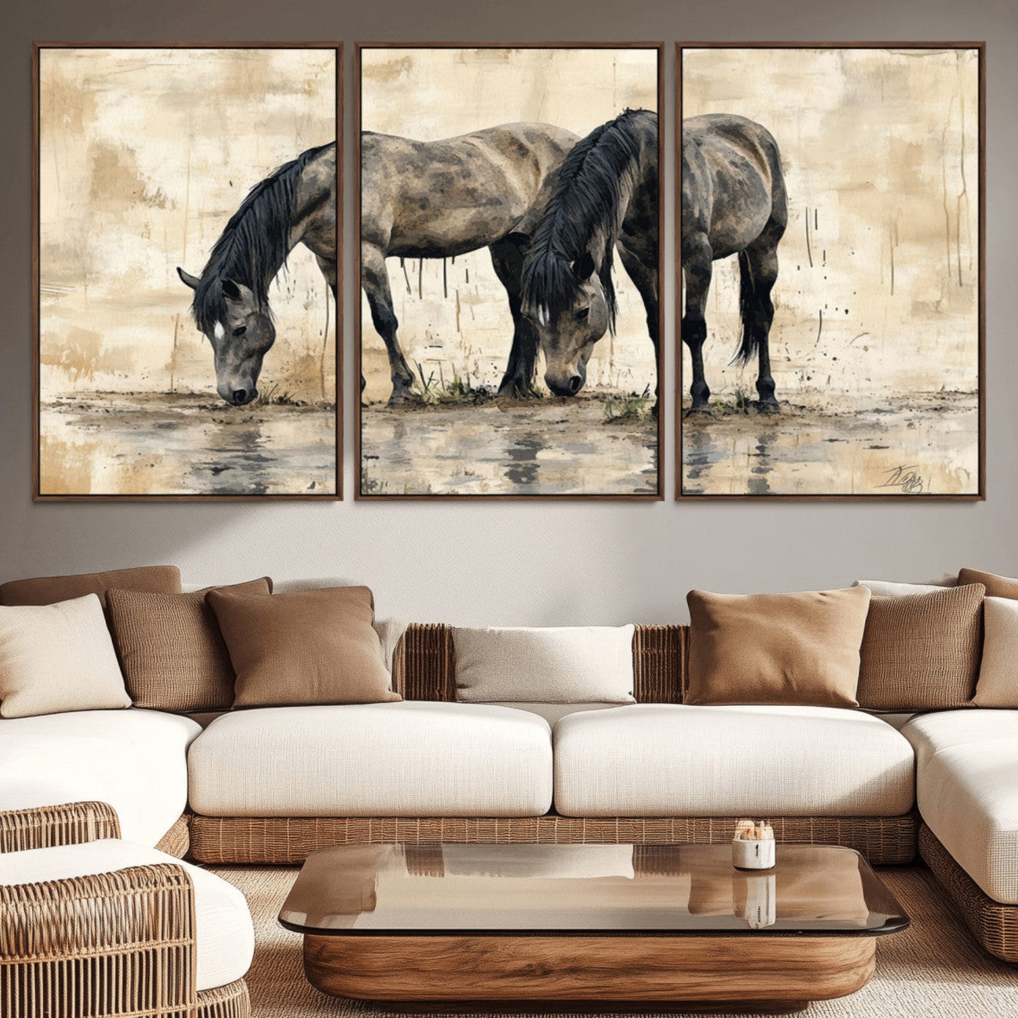 45159-MGV-CV-36X24-Chinese Style Abstract Black Horses Wall Art Canvas Print - Abstract Horse Wall Art Canvas Print
