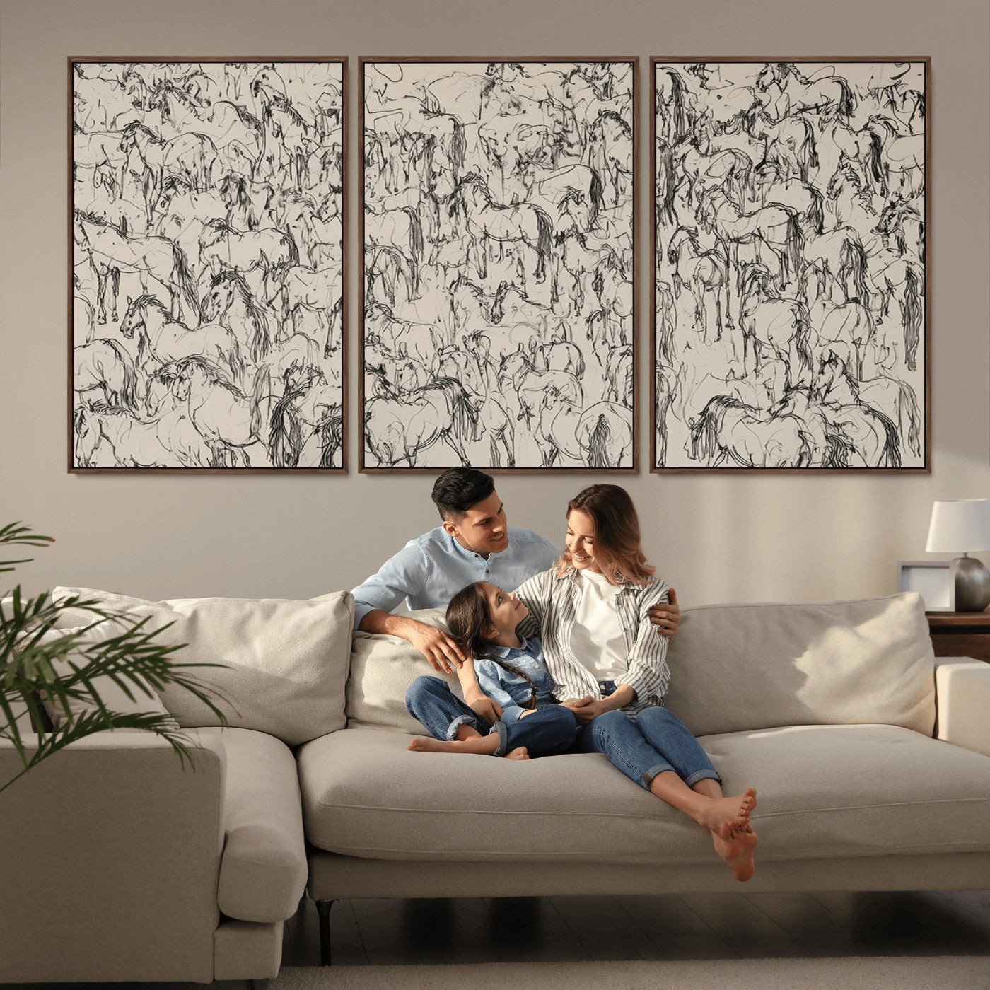 25718-MGV-CV-36X24-Abstract Horse Sketch Wall Art | Ready to Hang and Framed | Farmhouse Wall Decor for Living Room or