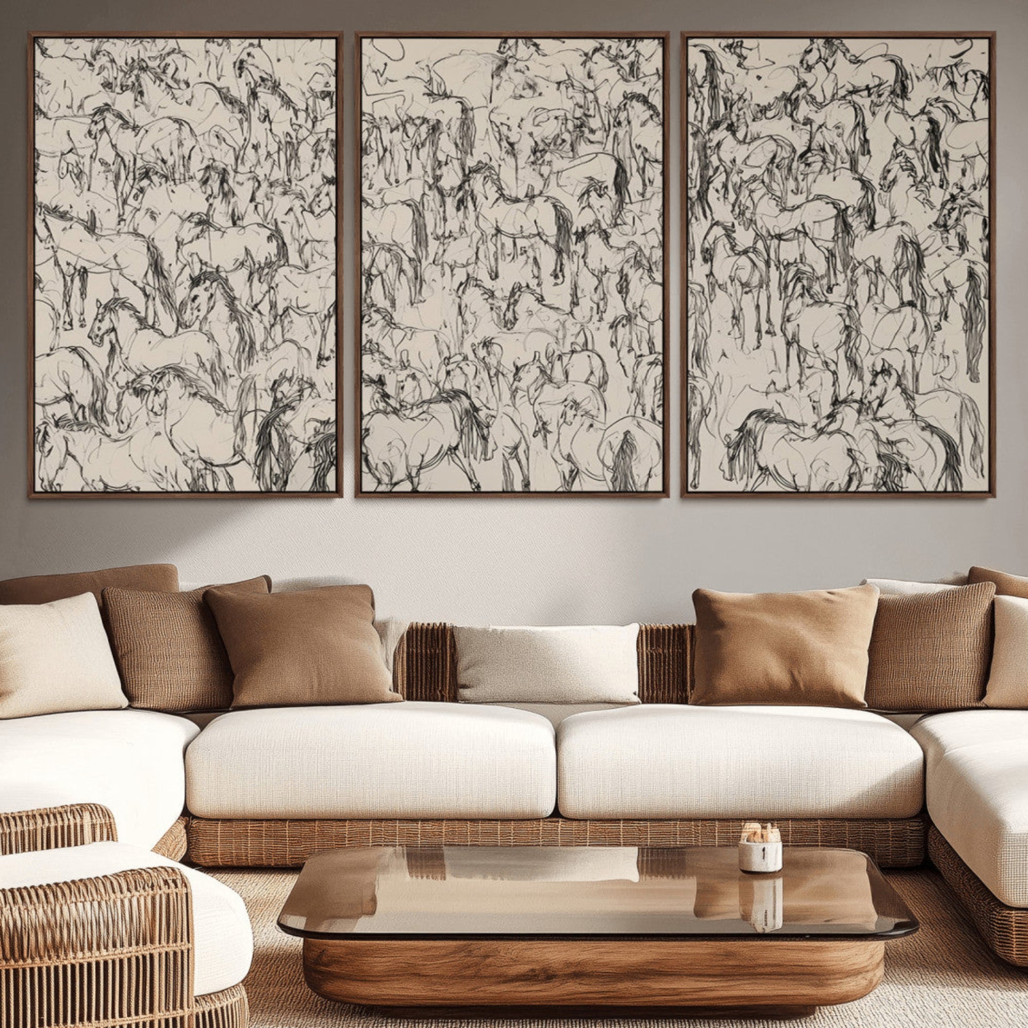 25718-MGV-CV-36X24-Abstract Horse Sketch Wall Art | Ready to Hang and Framed | Farmhouse Wall Decor for Living Room or