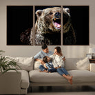 17625-MGV-FC-60X30-3P_Walnut-Grizzly Bear Canvas Print | Wildlife Wall Art for Cabin Decor | Ready to Hang Framed