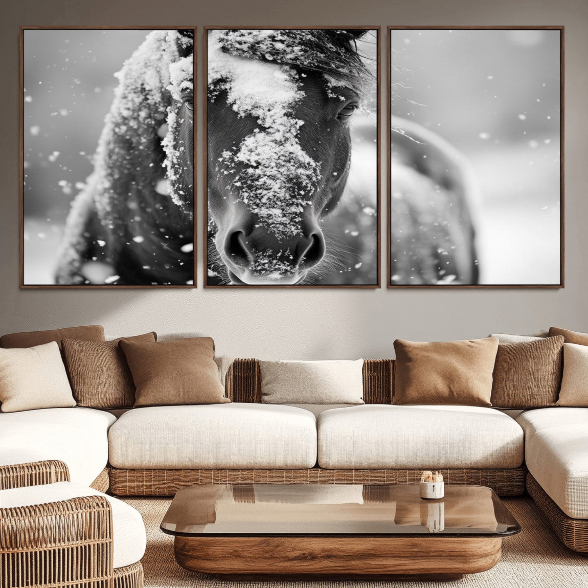 72248-MGV-CV-36X24-Black and White Horse Winter Wall Art | Ready to Hang and Framed | Farmhouse Wall Decor | Western