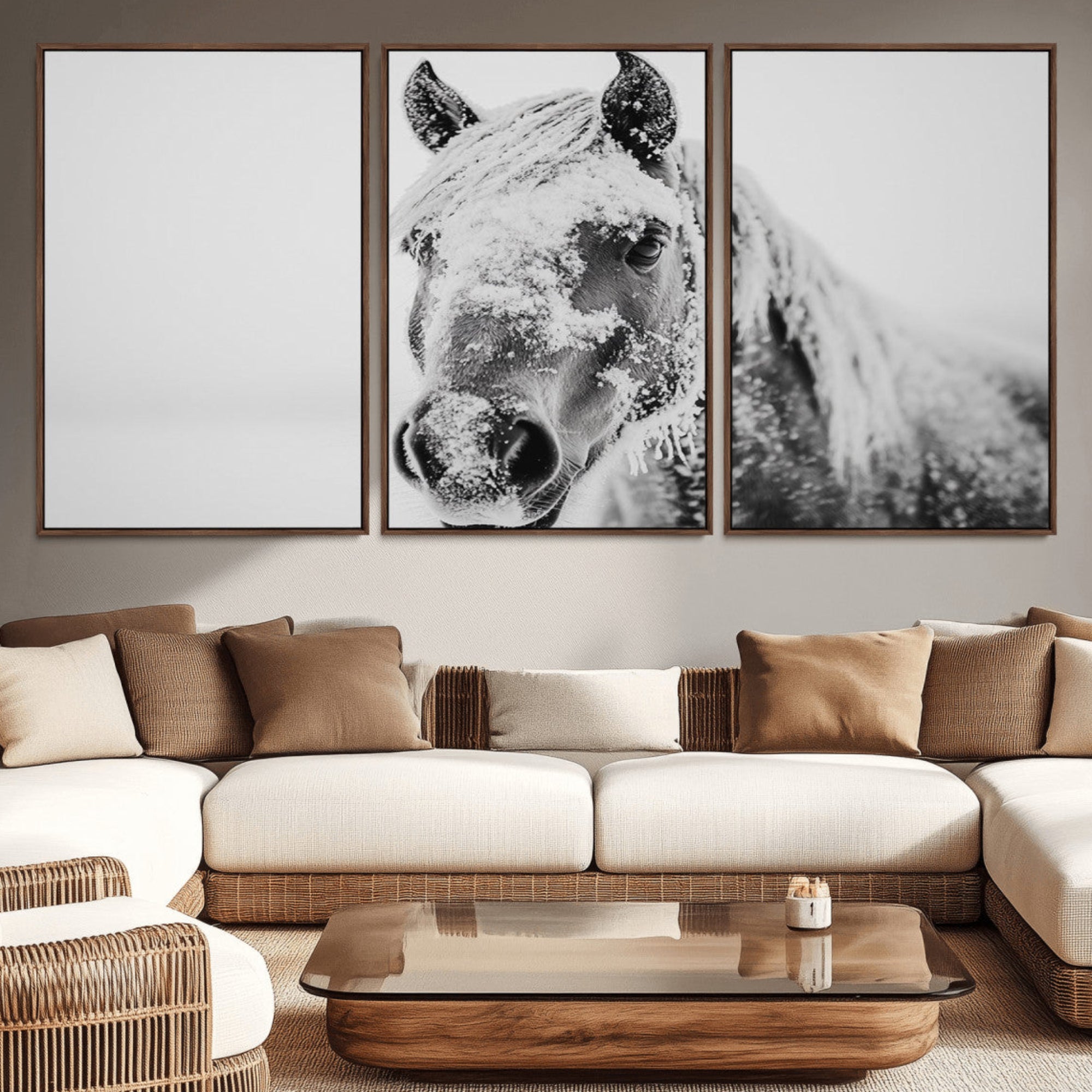 36319-MGV-CV-36X24-White Horse Wall Art | Ready to Hang and Framed | Winter Horse Wall Art Print for Farmhouse and