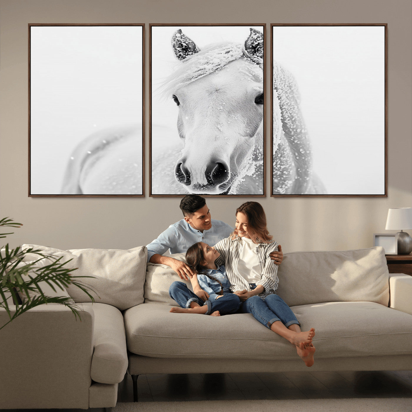 MGV-FC-60X30-3P - Majestic White Horse Wall Art | Ready to Hang and Framed | Farmhouse Wall Decor for Living Room