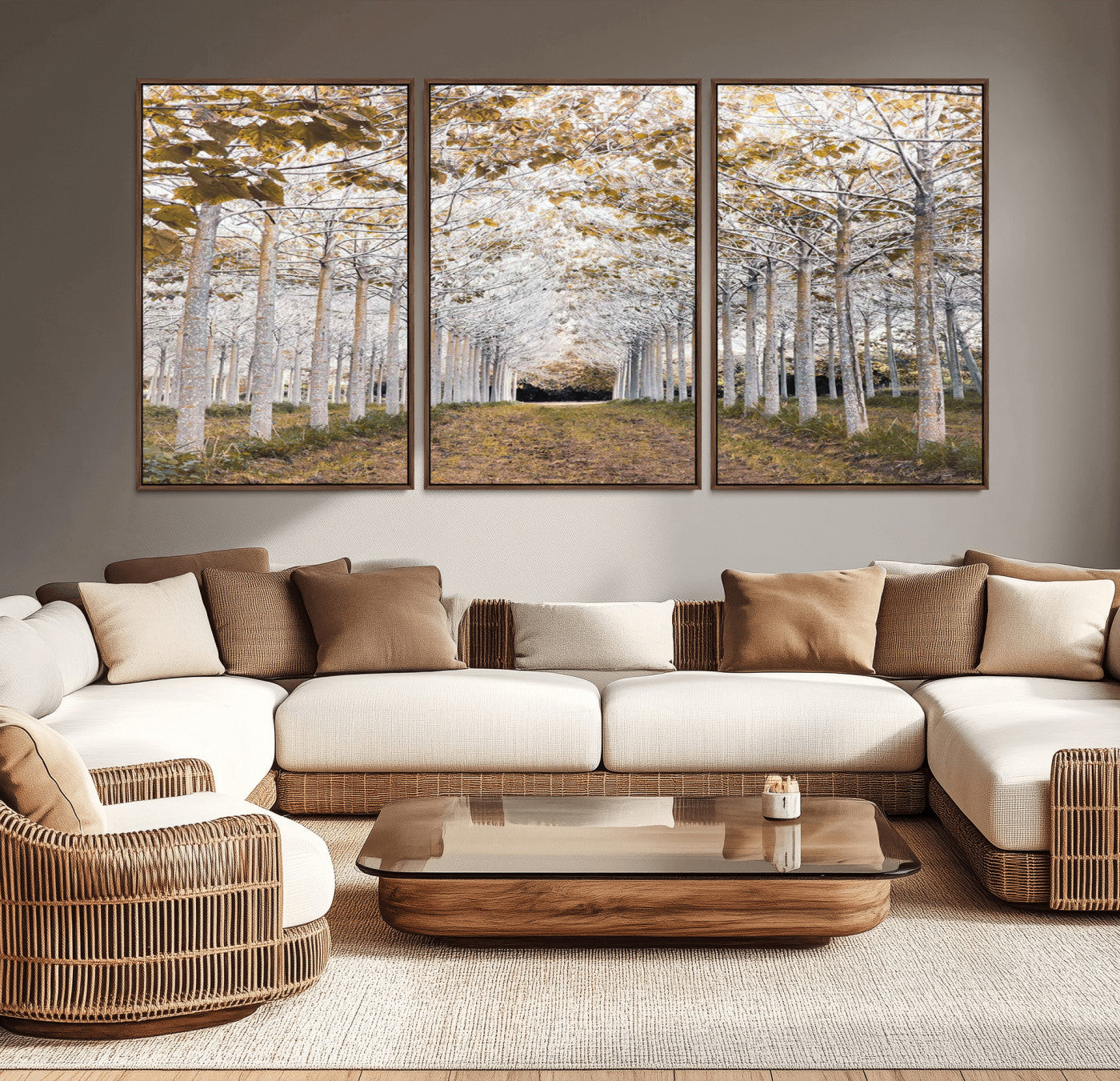 MGV-FC-60X30-3P - Forest Grove Wall Art | Serene Pathway Canvas Print | Ready to Hang and Framed Nature Wall Decor for