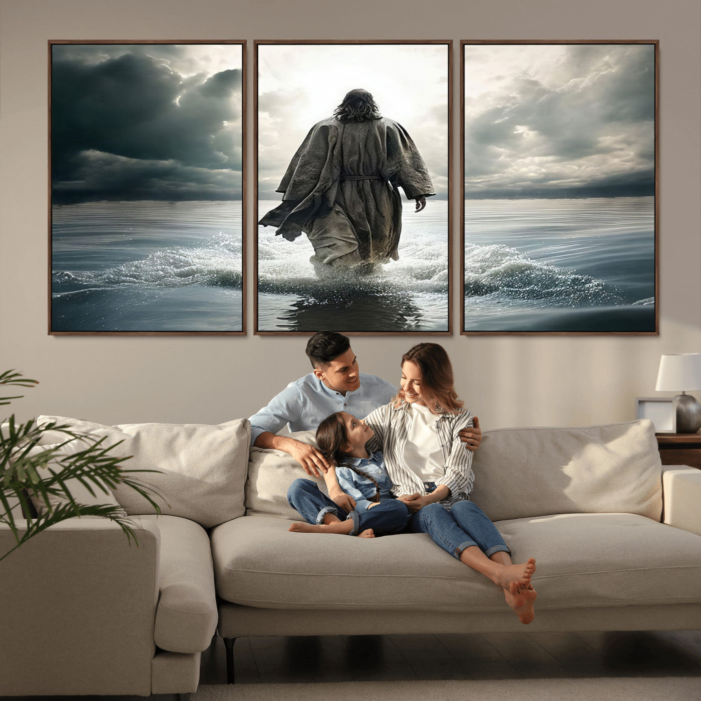 MGV-FC-60X30-3P - Jesus Walking on Water Wall Art | Canvas Print | Ready to Hang | Christian Home Decor | Spiritual