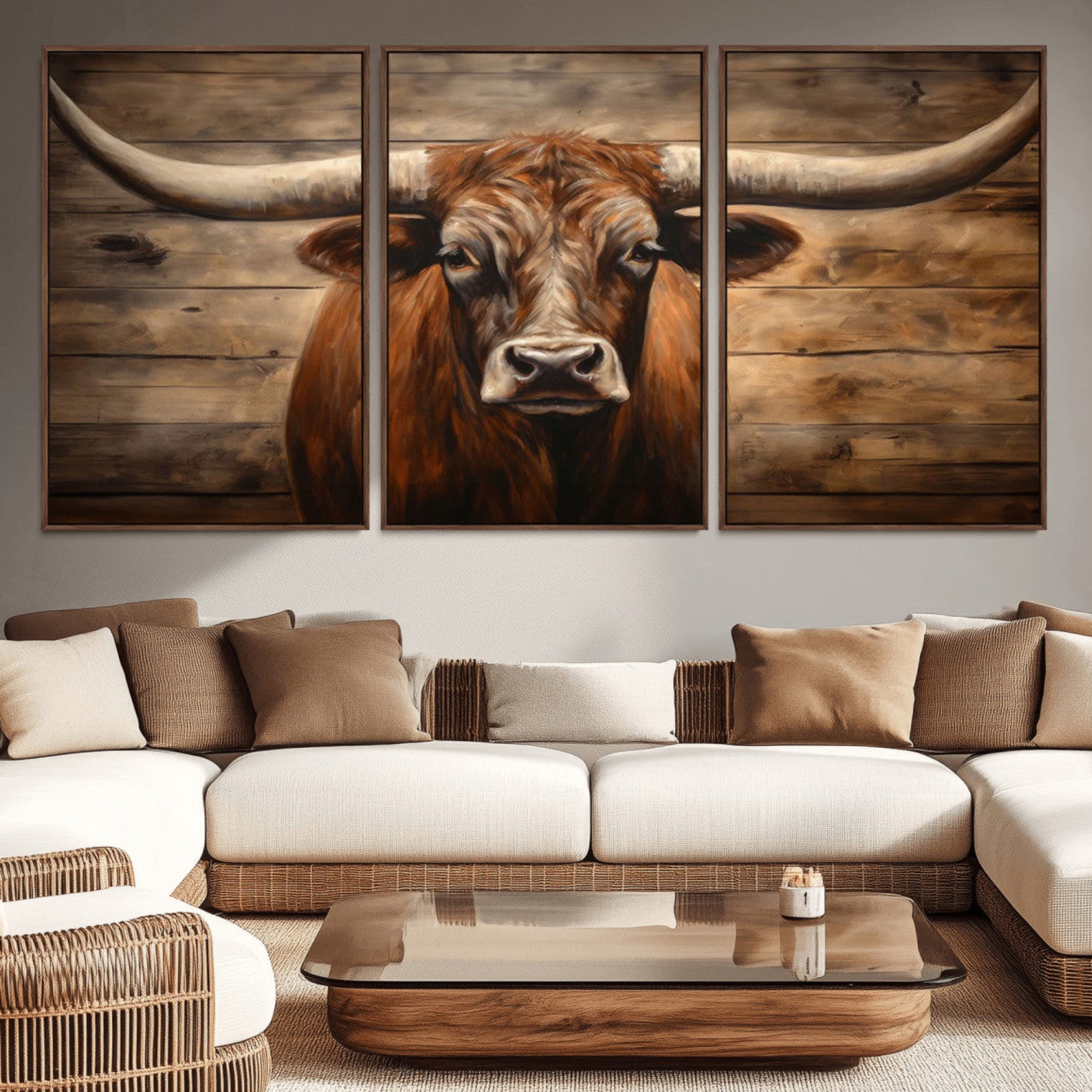 77556-MGV-CV-36X24-Longhorn Bull Wall Art | Canvas Print | Ready to Hang | Rustic Farmhouse Wall Decor | Western Barn