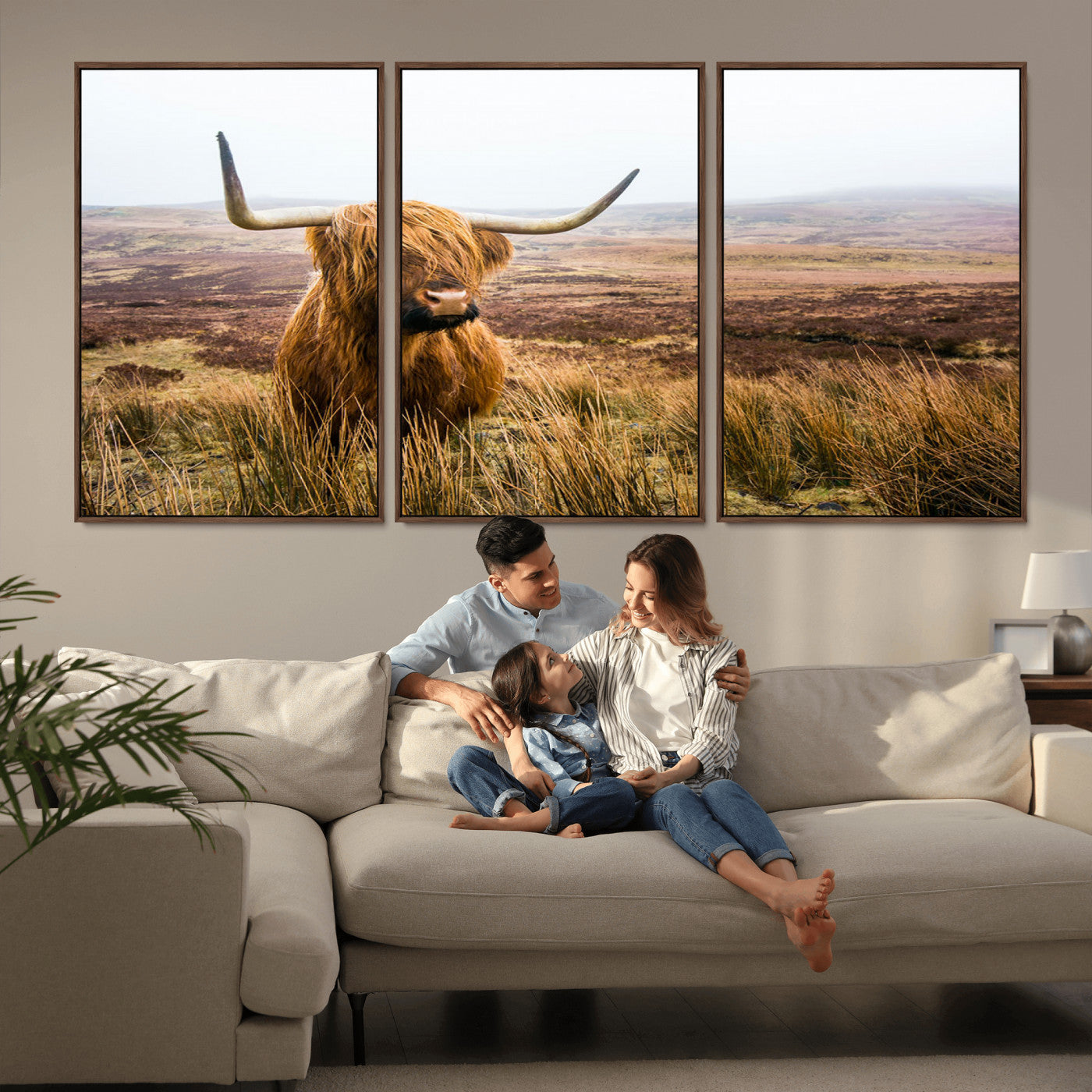 97274-MGV-CV-36X24-Scottish Highland Cow Canvas Wall Art – Rustic Farmhouse Charm with Highland Cattle – Ready to Hang
