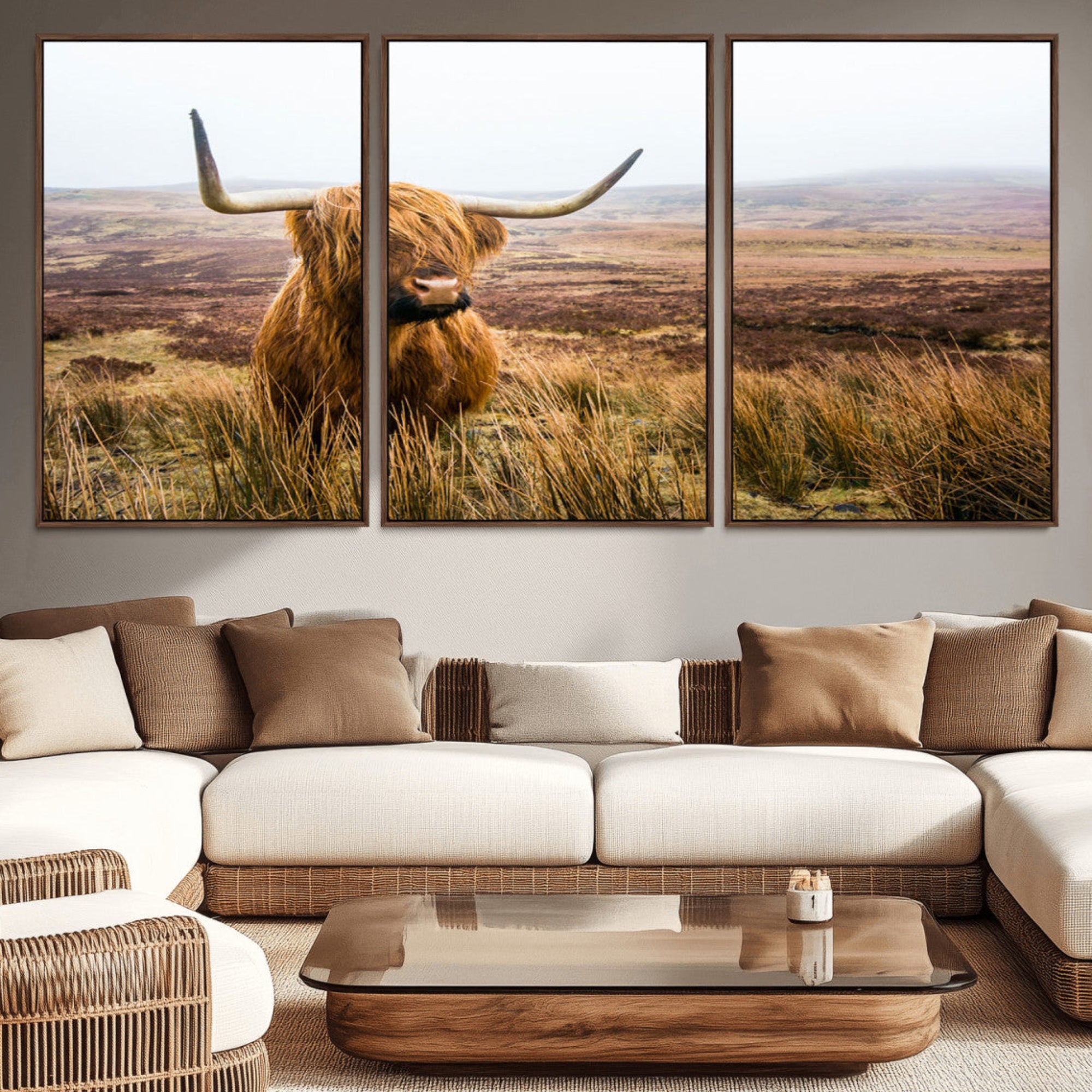 97274-MGV-CV-36X24-Scottish Highland Cow Canvas Wall Art – Rustic Farmhouse Charm with Highland Cattle – Ready to Hang