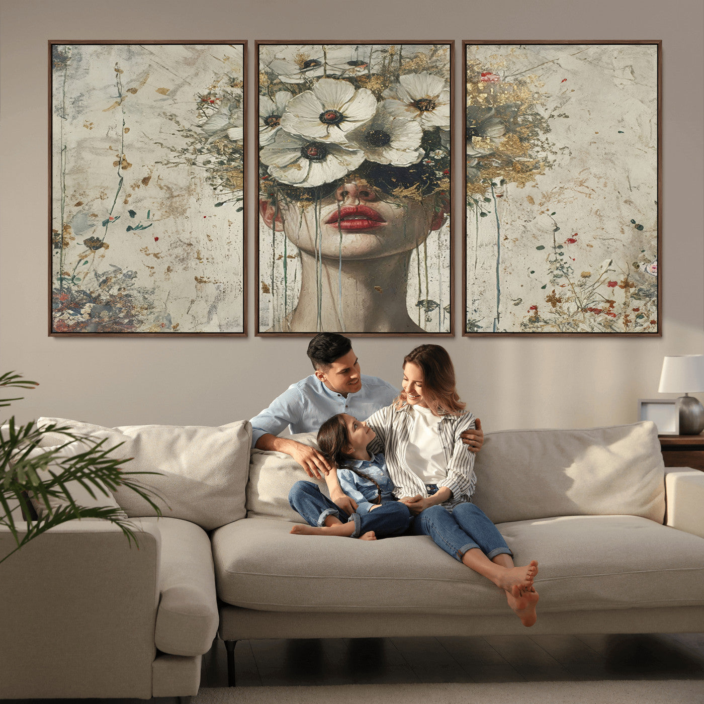 MGV-FC-60X30-3P - Abstract Floral Women Patel Wall Art Canvas Print