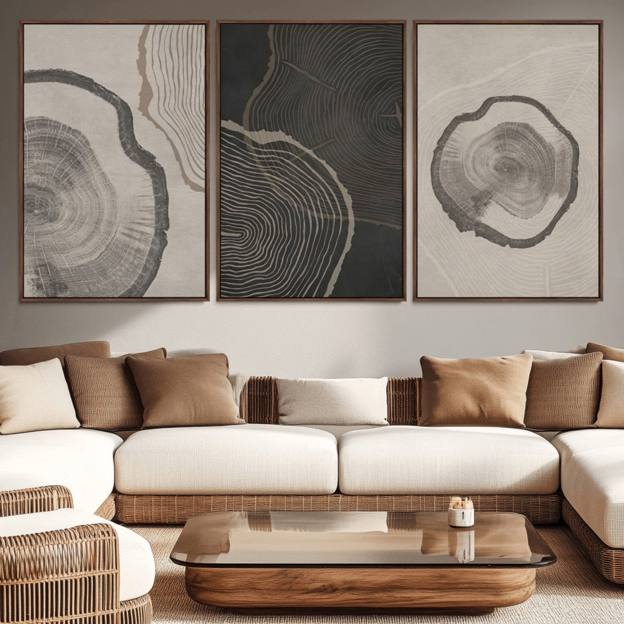 25407-MGV-CV-36X24-Minimalist Tree Rings Wall Art | Modern Abstract Canvas Print Set | Ready to Hang and Framed |