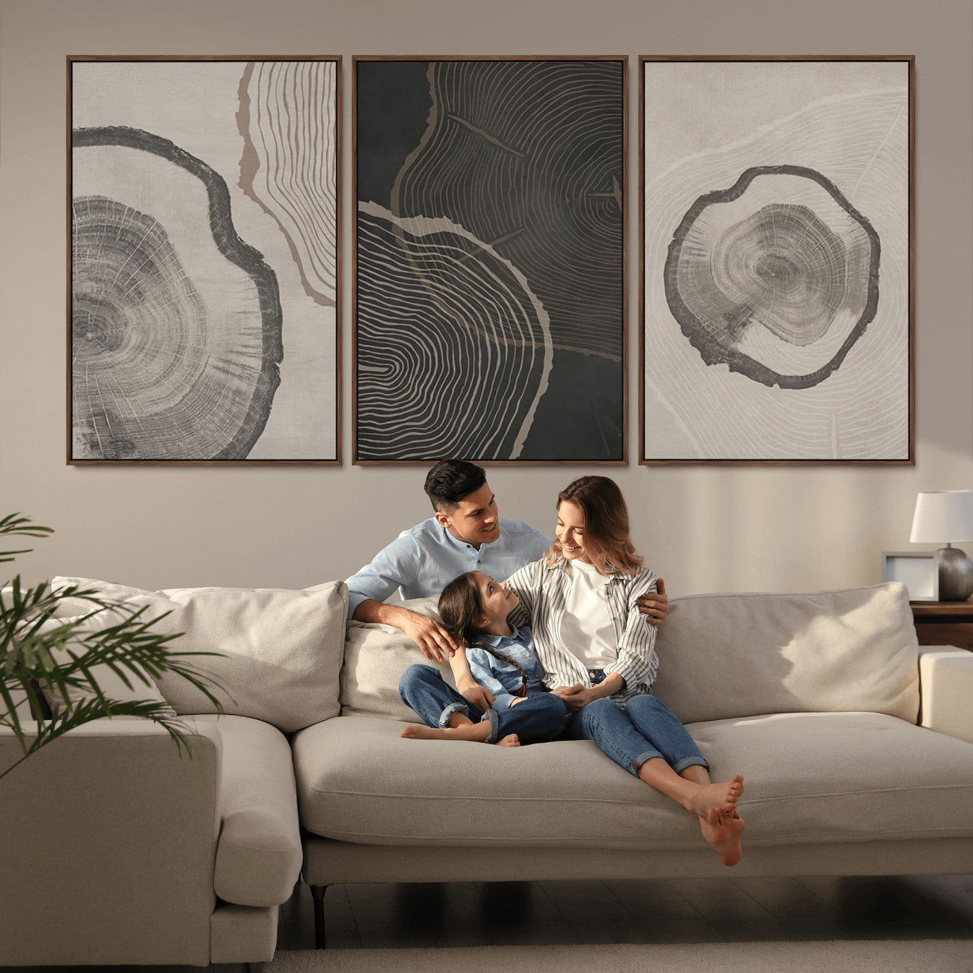 MGV-FC-60X30-3P - Modern Abstract Tree Ring Canvas Art Set | 3 Panel Large Tree Ring Design for Living Room, Office,