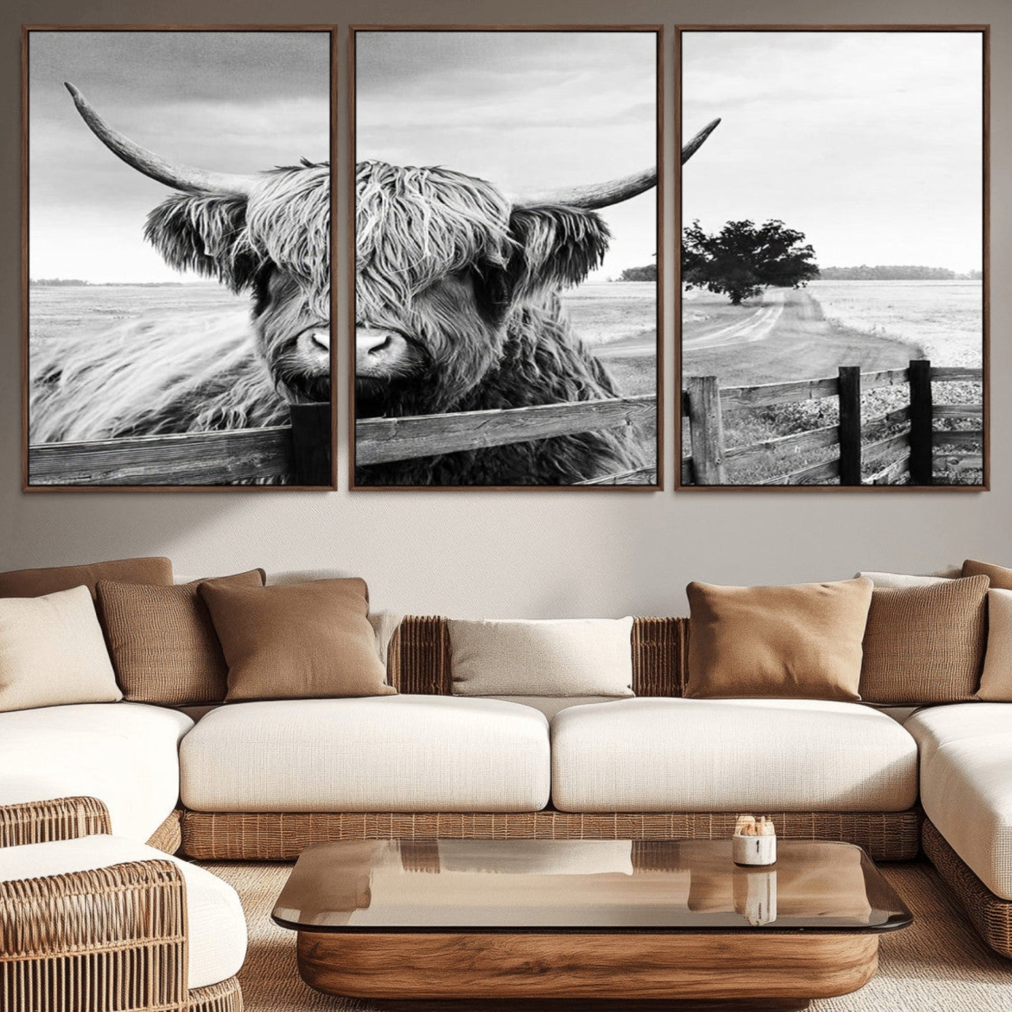46054-MGV-CV-36X24-Scottish Highland Cow Wall Art | Rustic Farmhouse Décor | Black and White Ready to Hang Canvas Print