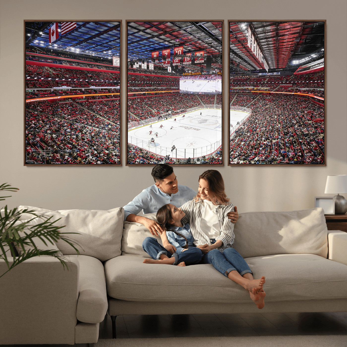 MGV-FC-60X30-3P - Barton Malow Little Caesars Arena Detroit Wall Art Canvas Print - Detroit Hockey and Basketball