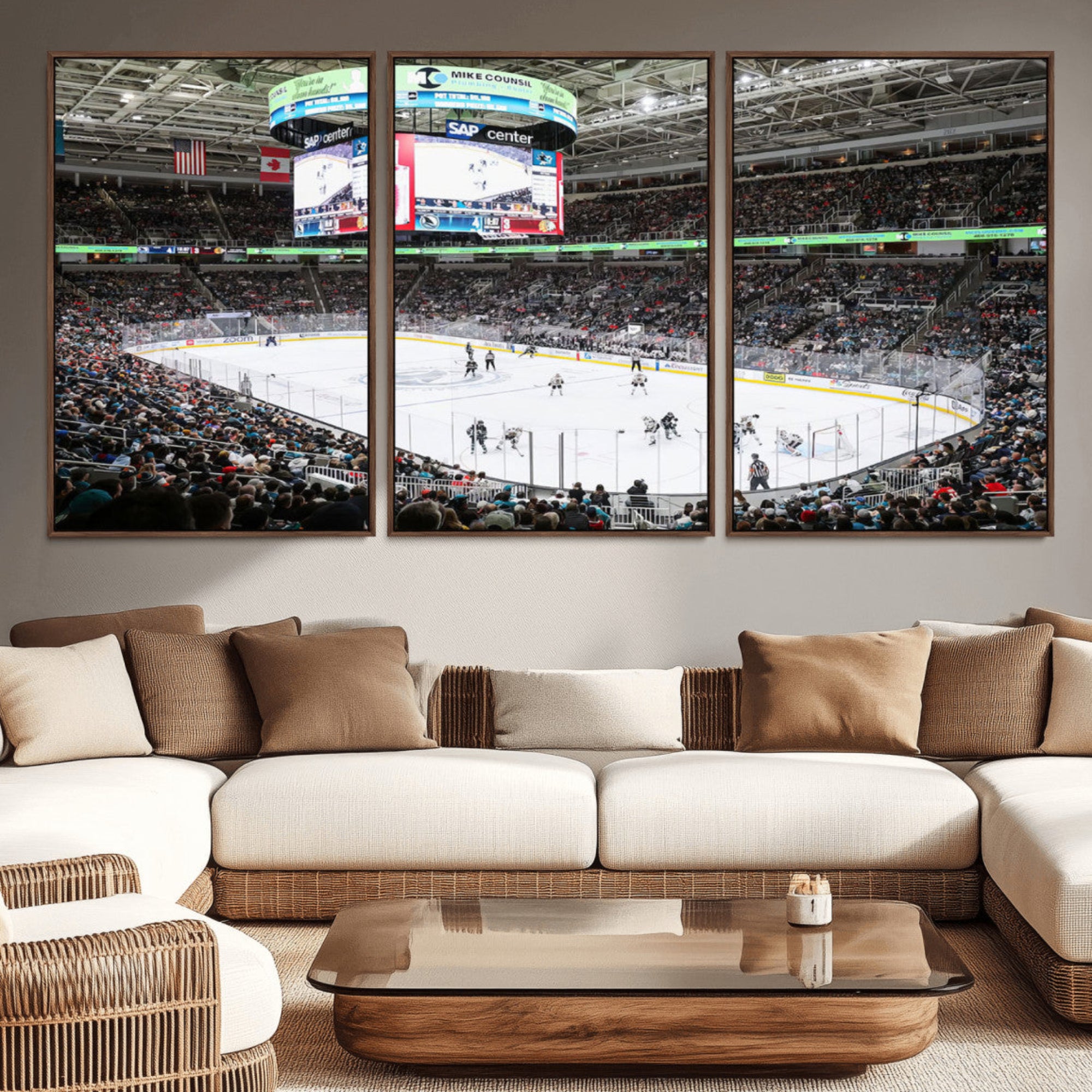 87538-MGV-CV-36X24-Sharks Arena Blackhawks Sharks Ice Hockey Stadium Wall Art Canvas Print, Framed Blackhawks Sharks