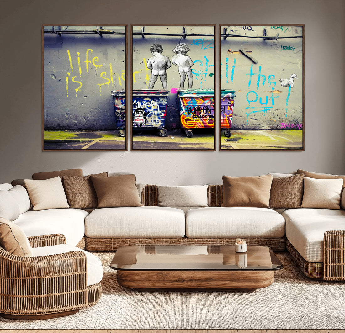Banksy Life is Short Wall Art, Iconic Graffiti Street Art Canvas Print