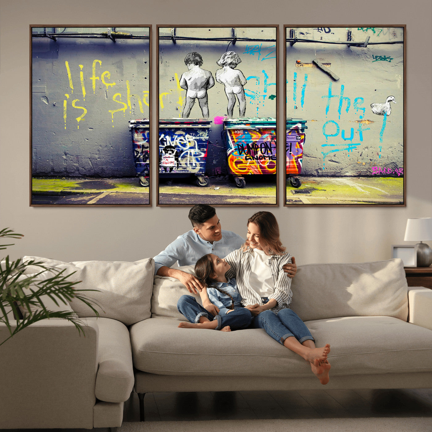 MGV-FC-60X30-3P - Banksy Life is Short Wall Art - Iconic Graffiti Art on Framed Ready-to-Hang Canvas - Street Art