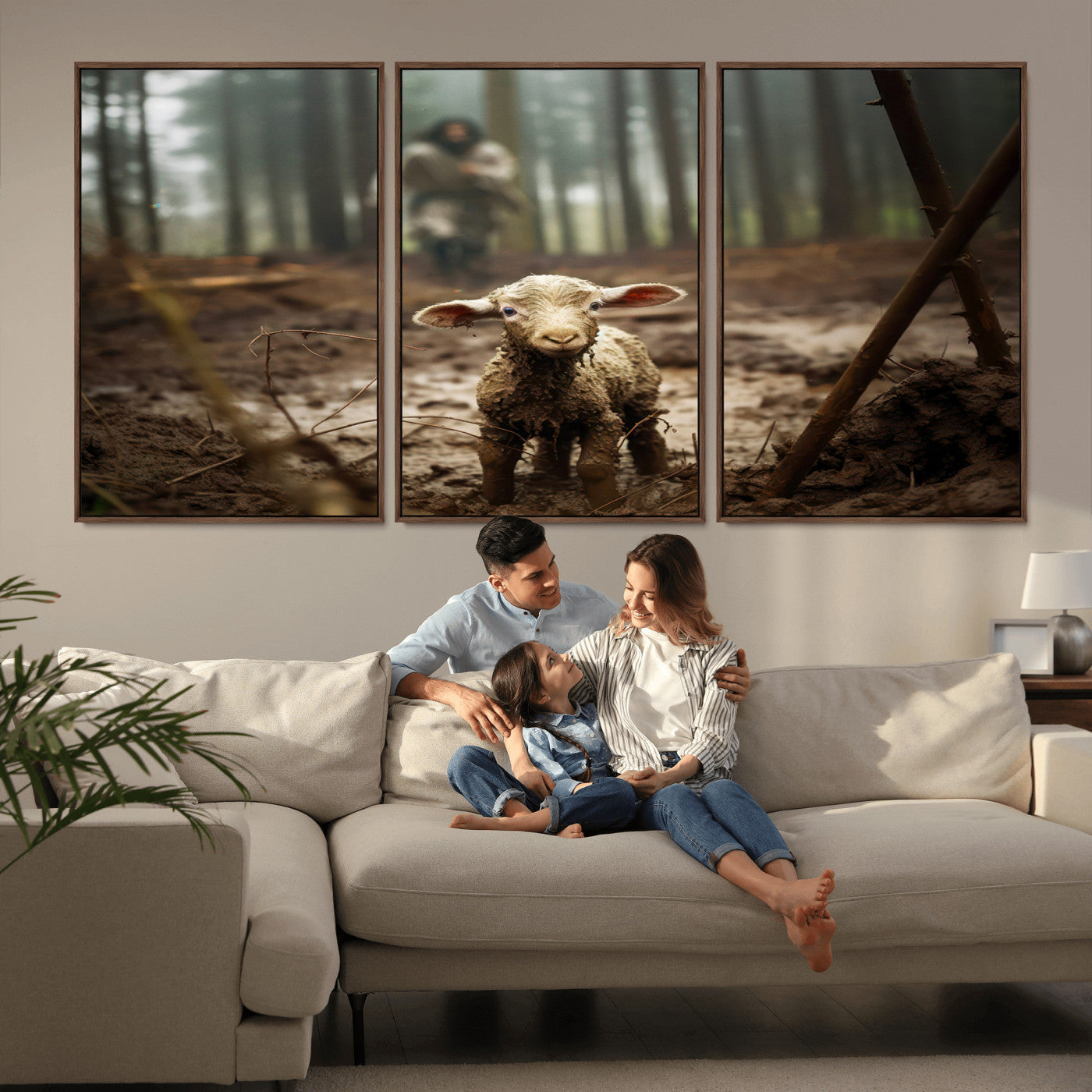MGV-FC-60X30-3P - Jesus Running After a Lost Lamb Canvas Wall Art Print