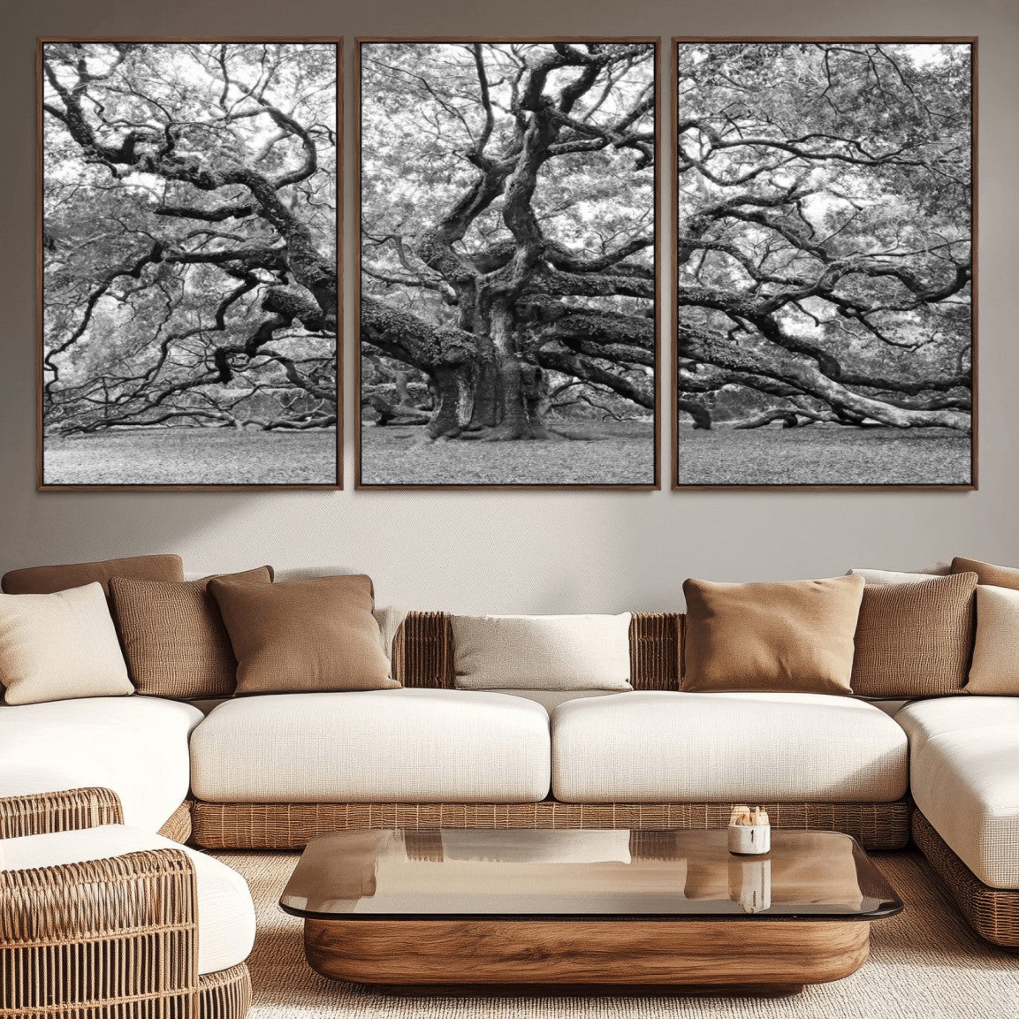 12314-MGV-CV-36X24-Black White Angel Oak Tree Wall Art - Timeless Nature-Inspired Canvas for Rustic, Modern, or