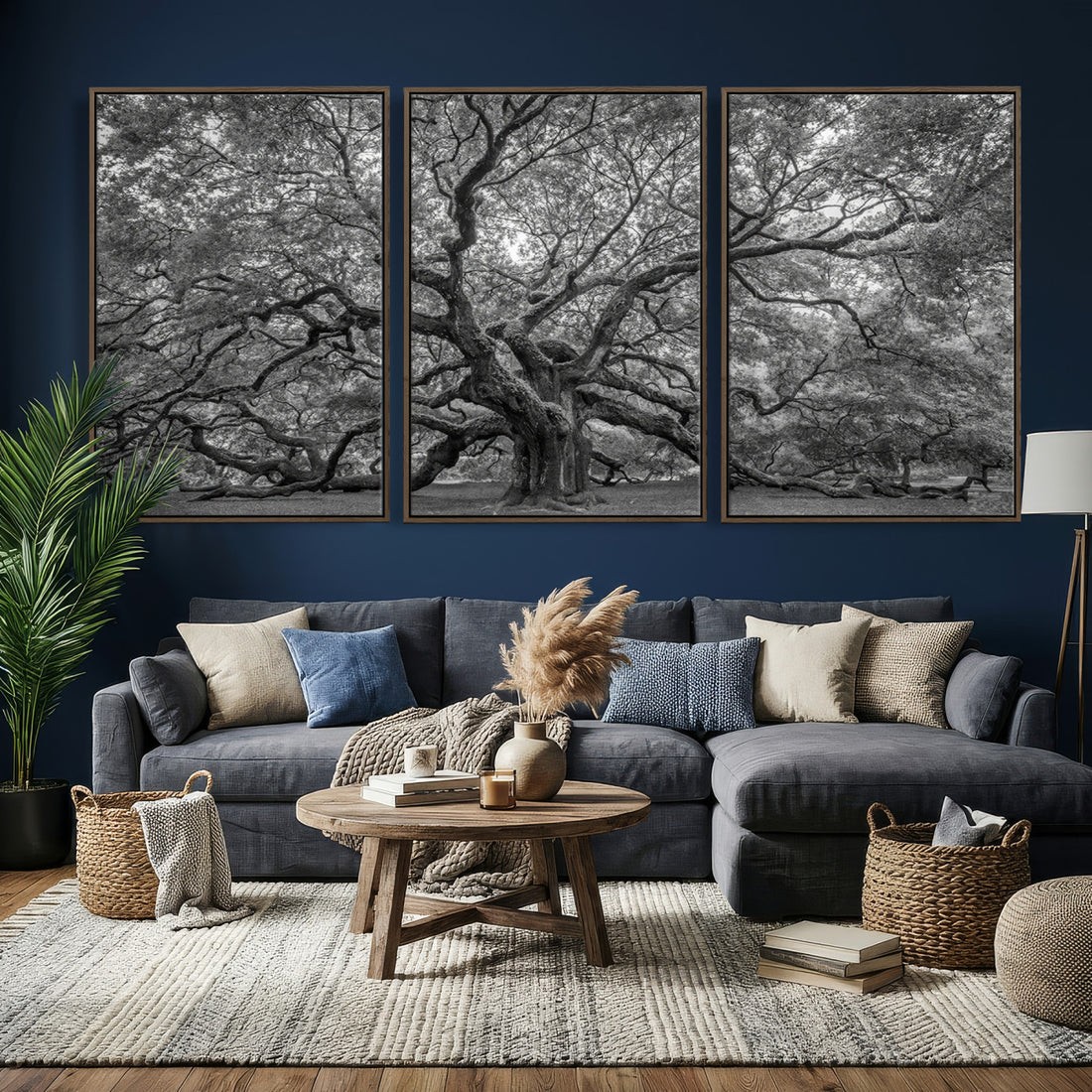 Majestic Angel Oak Tree Black and White Canvas Print