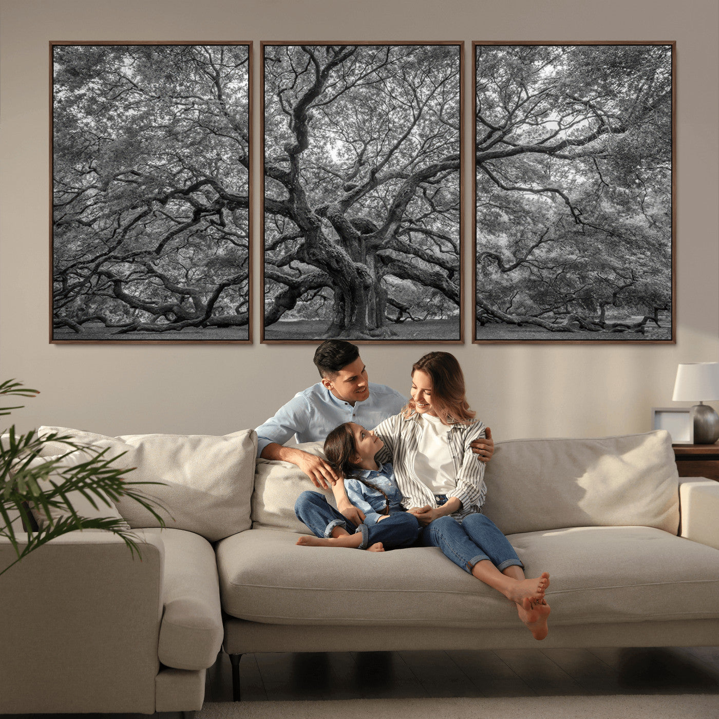 97240-MGV-CV-36X24-Majestic Angel Oak Tree Black and White Canvas Print – Multi Panel Wall Art, Giclée Print, Ready to