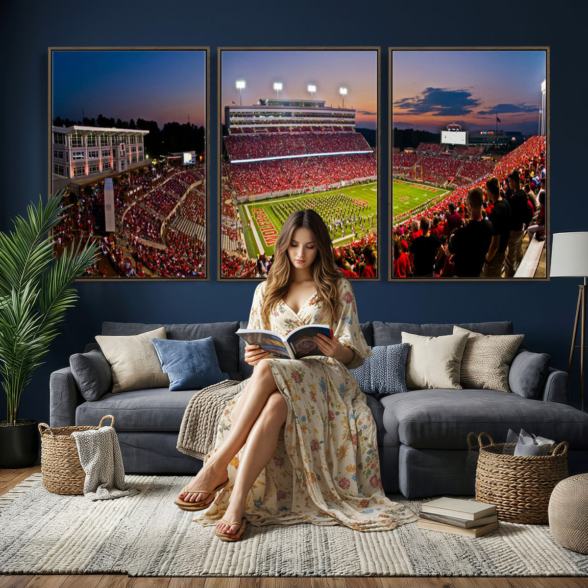 87655-MGV-CV-36X24 - NC State Wolfpack Football Team Print - Raleigh Carter-Finley Stadium Wall Art Canvas Print