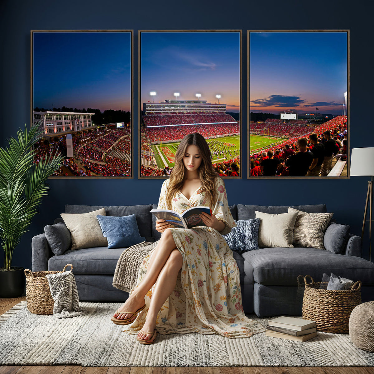 33313-MGV-CV-36X24 - NC State Wolfpack Football Team Print - Raleigh Carter-Finley Stadium Wall Art Canvas Print