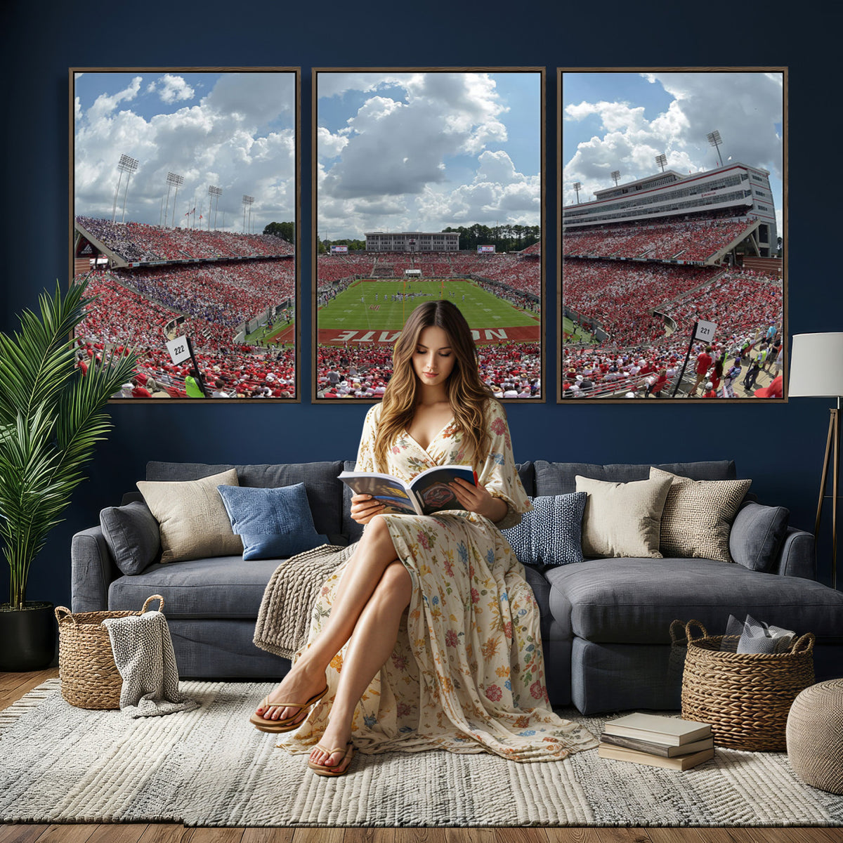 30640-MGV-CV-36X24 - NC State Wolfpack Football Team Print Canvas- Raleigh Carter-Finley Stadium Wall Art Canvas Print