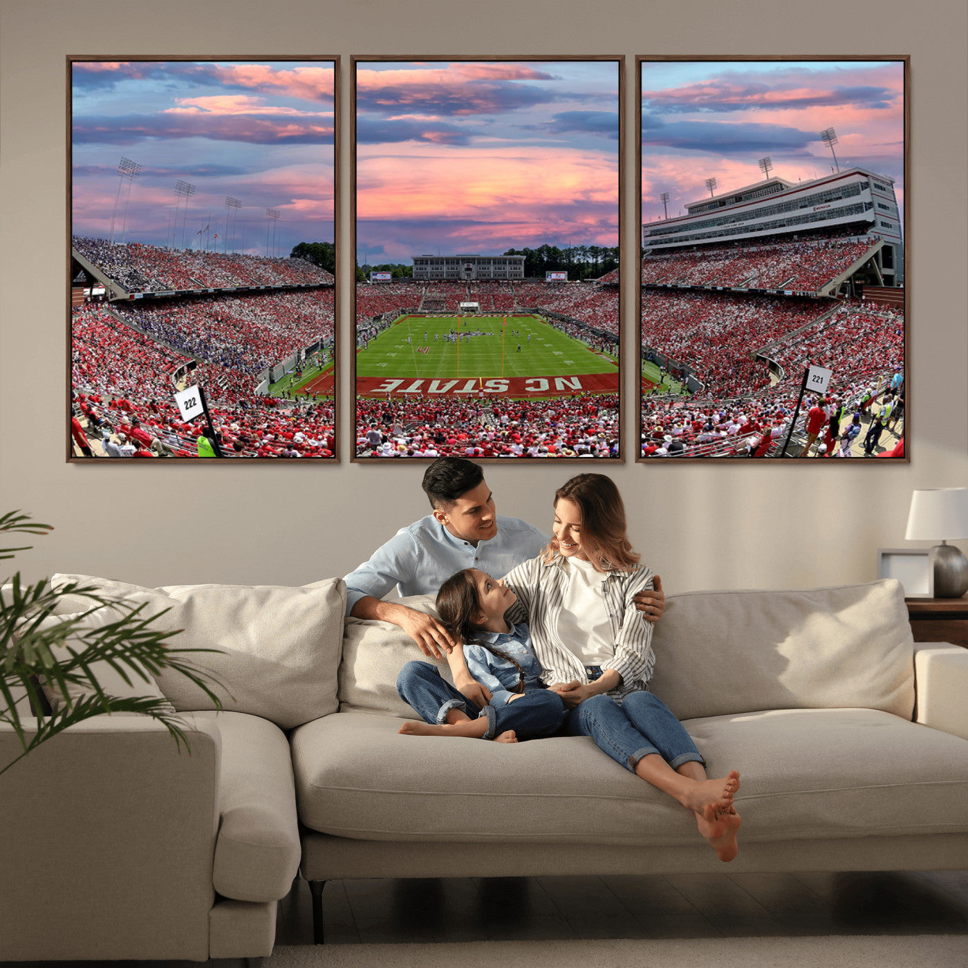 MGV-FC-60X30-3P - Carter-Finley Stadium Art Sunset Game Triple Canvas Wall Art - NC State Wolfpack Football Match