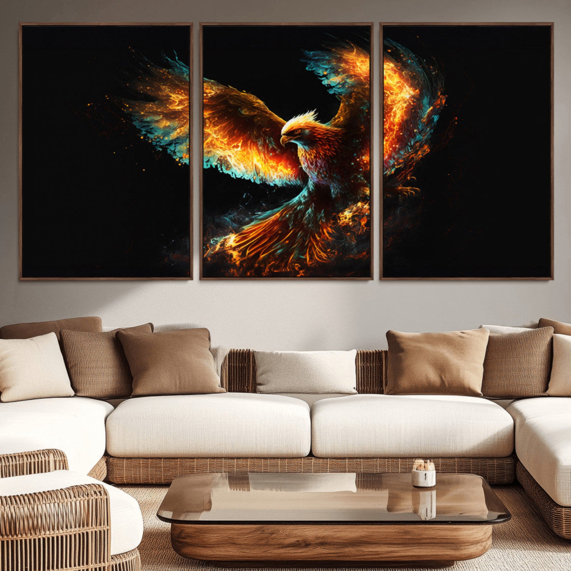 94554-MGV-CV-36X24-Fiery Phoenix Canvas Print | Ready to Hang Wall Art | Bold Fantasy Decor for Living Room | Majestic