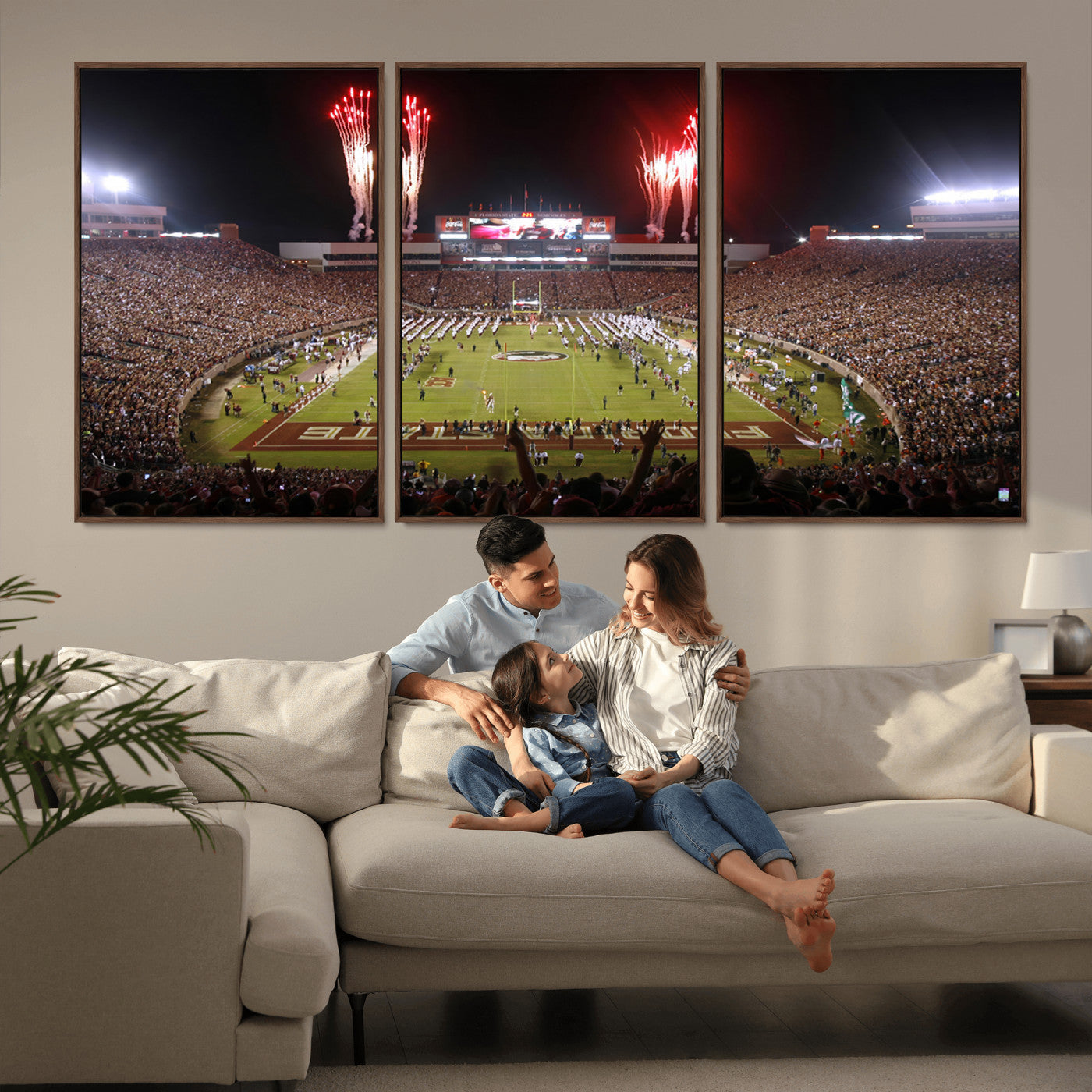 MGV-FC-60X30-3P - Framed Florida State Seminoles Football Team Print - Tallahassee Doak Campbell Stadium Wall Art