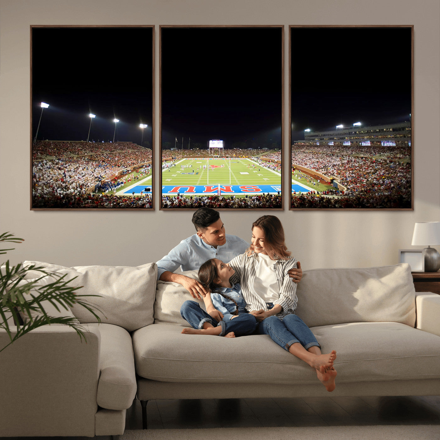 MGV-FC-60X30-3P - SMU Mustangs Football Team Print - Dallas Gerald J. Ford Stadium Wall Art Canvas Print