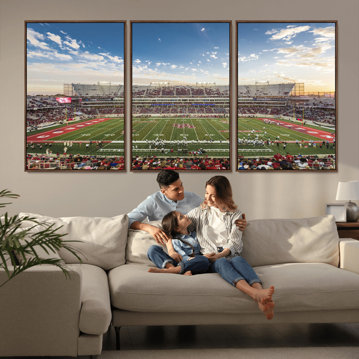 MGV-FC-60X30-3P - Framed Houston Cougars Football Team Print - Houston TDECU Stadium Wall Art Canvas Print