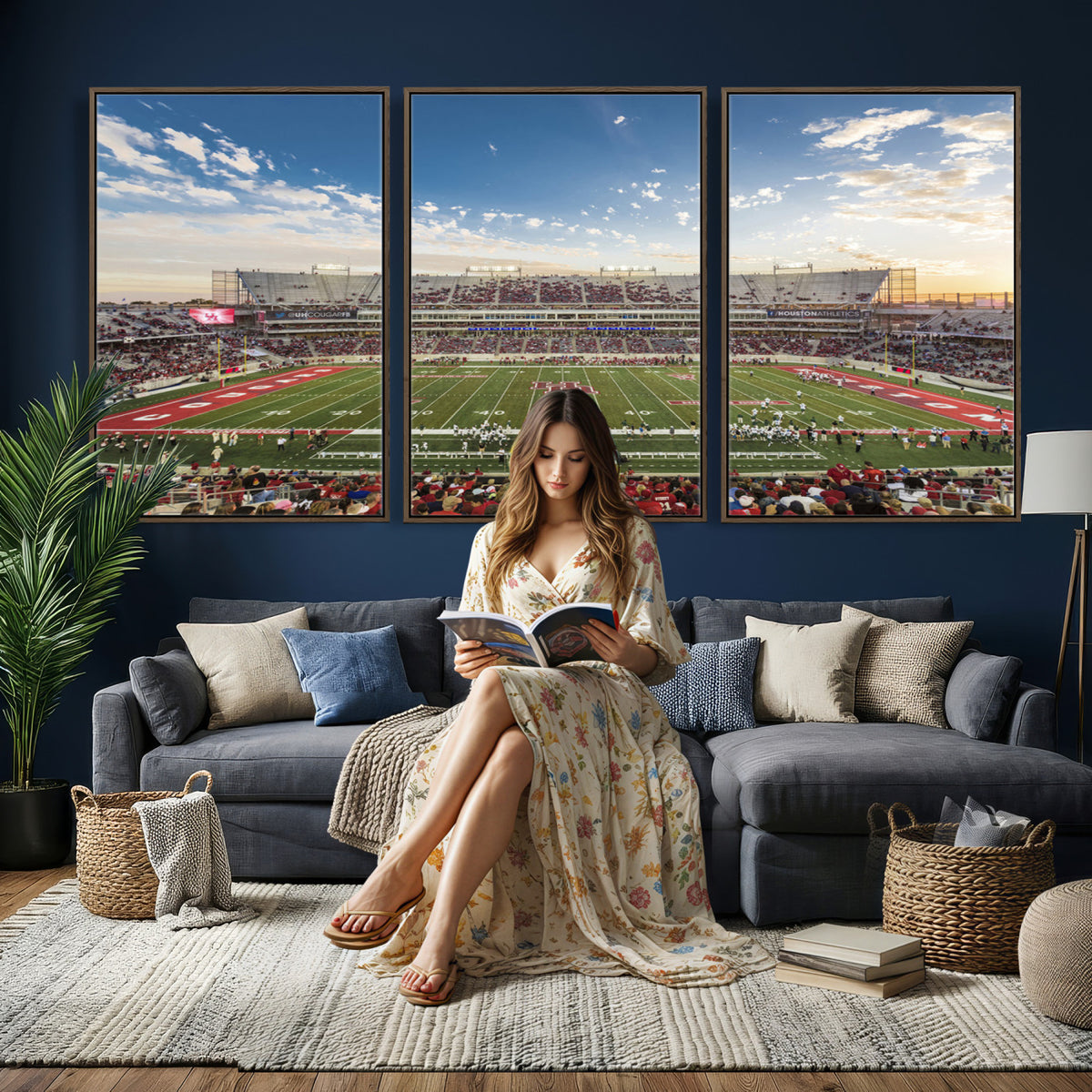 36612-MGV-CV-36X24 - Framed Houston Cougars Football Team Print - Houston TDECU Stadium Wall Art Canvas Print