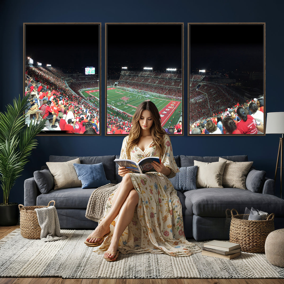 67036-MGV-CV-36X24 - Houston Cougars Football Team Print - Houston TDECU Stadium Wall Art Canvas Print