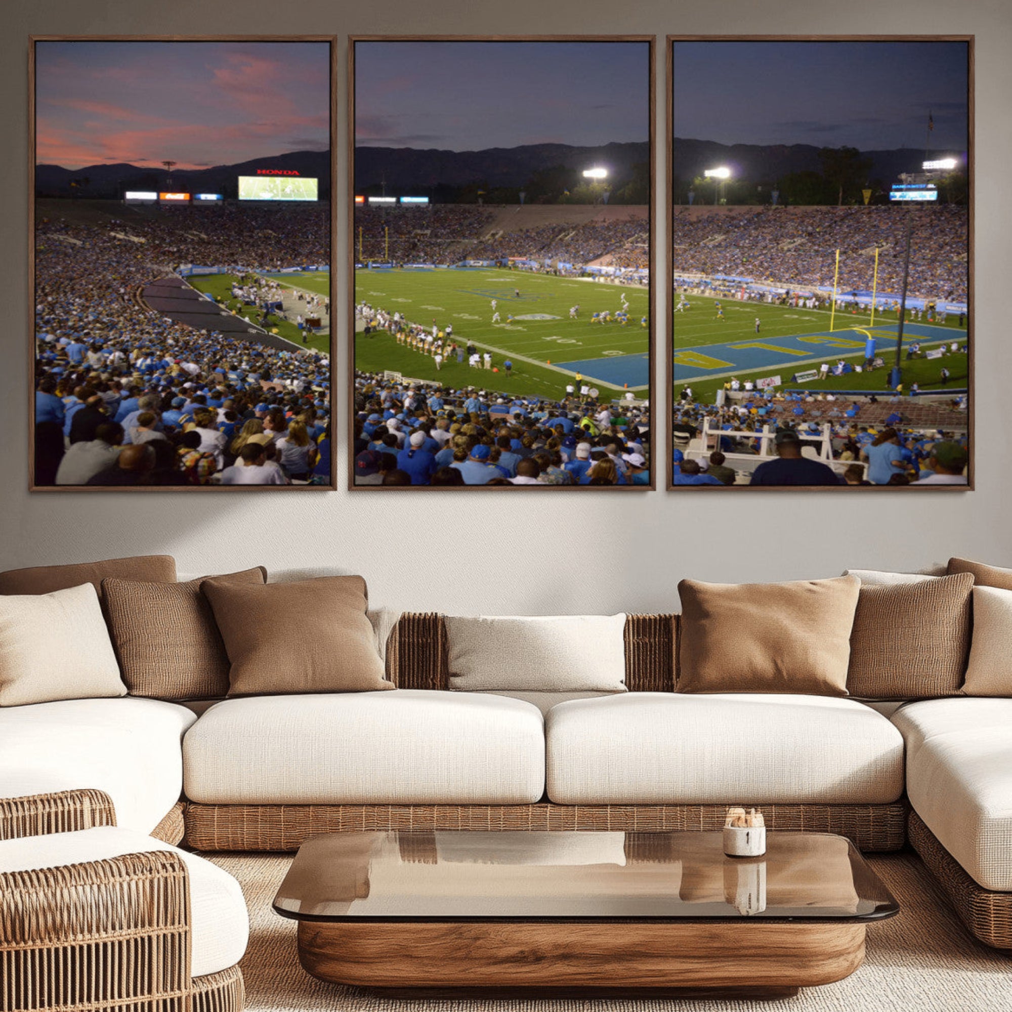 90359-MGV-CV-36X24-UCLA Bruins Football Team Print - Pasadena Rose Bowl Stadium Wall Art Canvas Print