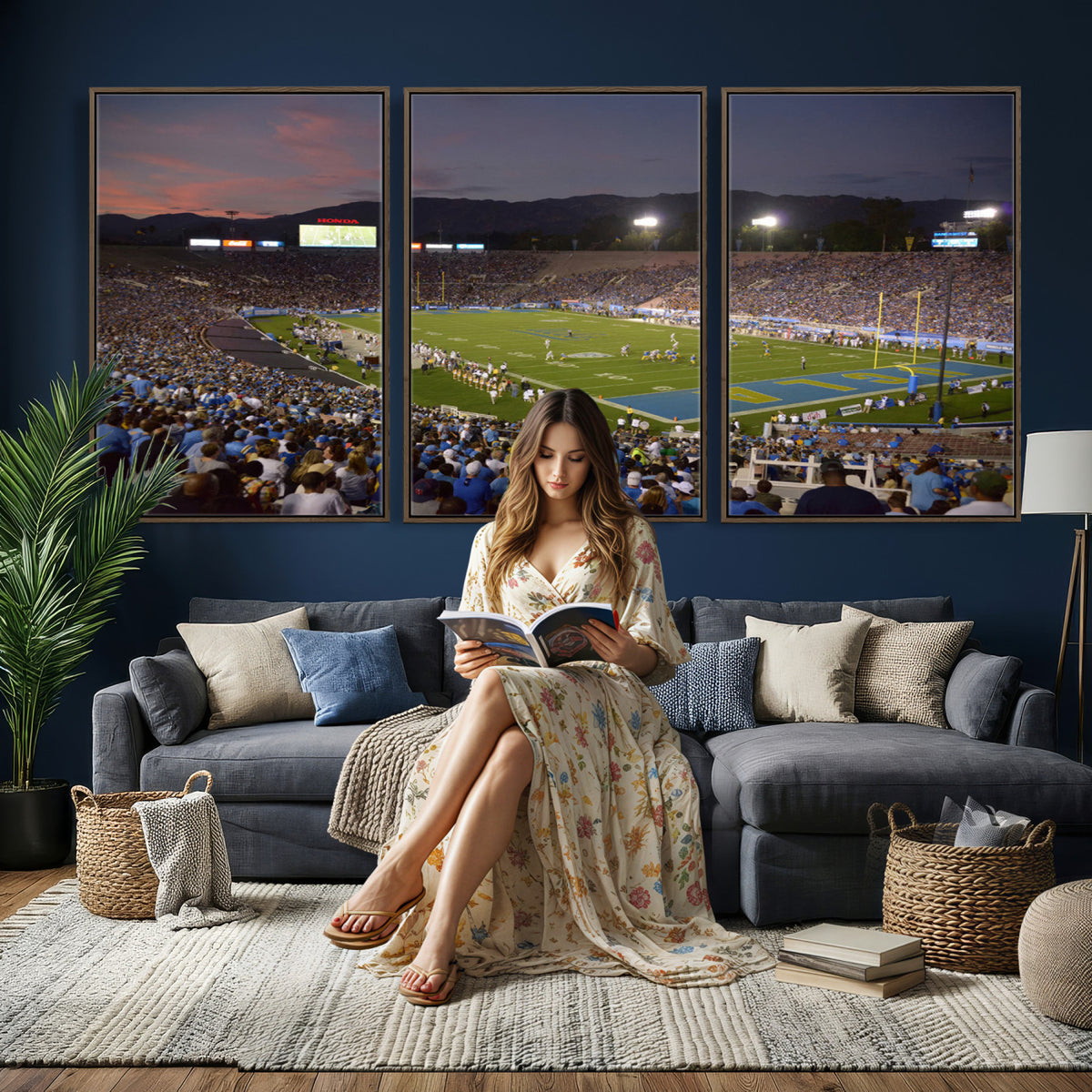 90359-MGV-CV-36X24 - UCLA Bruins Football Team Print - Pasadena Rose Bowl Stadium Wall Art Canvas Print