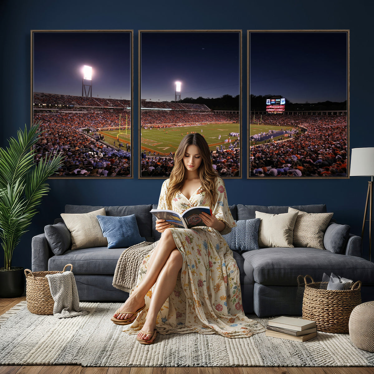 69378-MGV-CV-36X24 - Virginia Cavaliers Football Team Print - Charlottesville Scott Stadium Canvas Print Wall Art