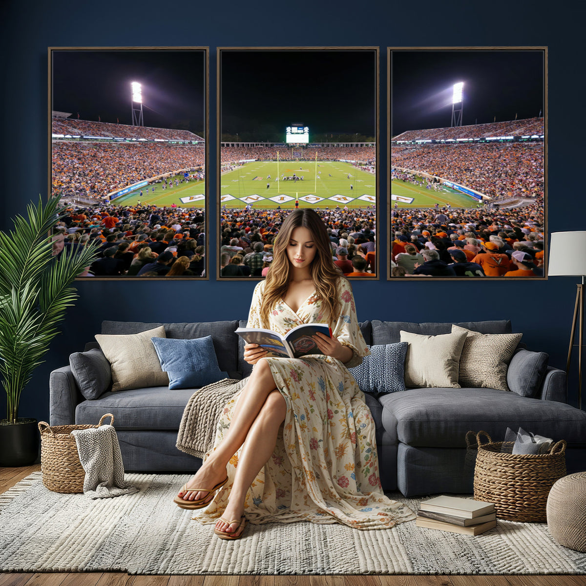 98441-MGV-CV-36X24 - Virginia Cavaliers Football Team Print - Charlottesville Scott Stadium Wall Art Canvas Print
