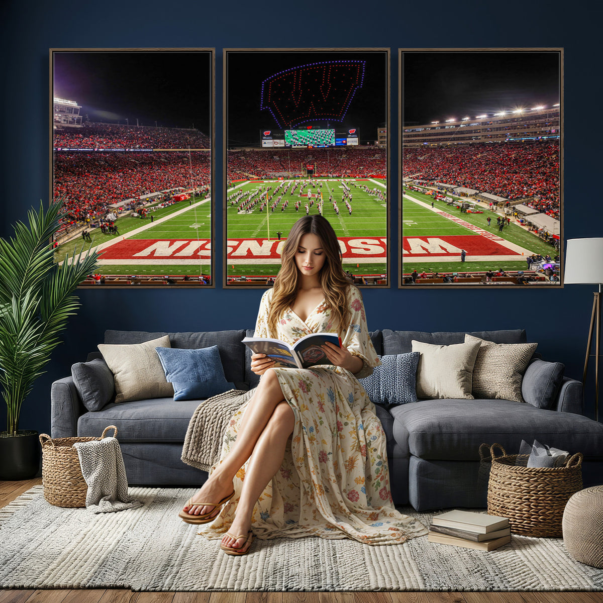 34125-MGV-CV-36X24 - Wisconsin Badgers Football Team Print Canvas- Madison Camp Randall Stadium Wall Art Canvas Print