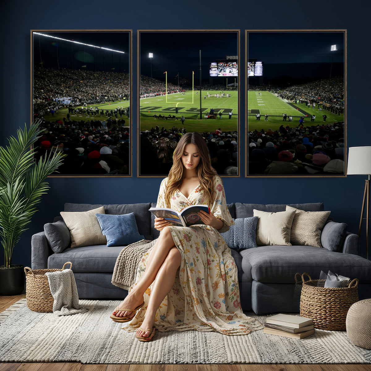 60140-MGV-CV-36X24 - Purdue Boilermakers Football Team Print - West Lafayette Ross–Ade Stadium Wall Art Canvas Print
