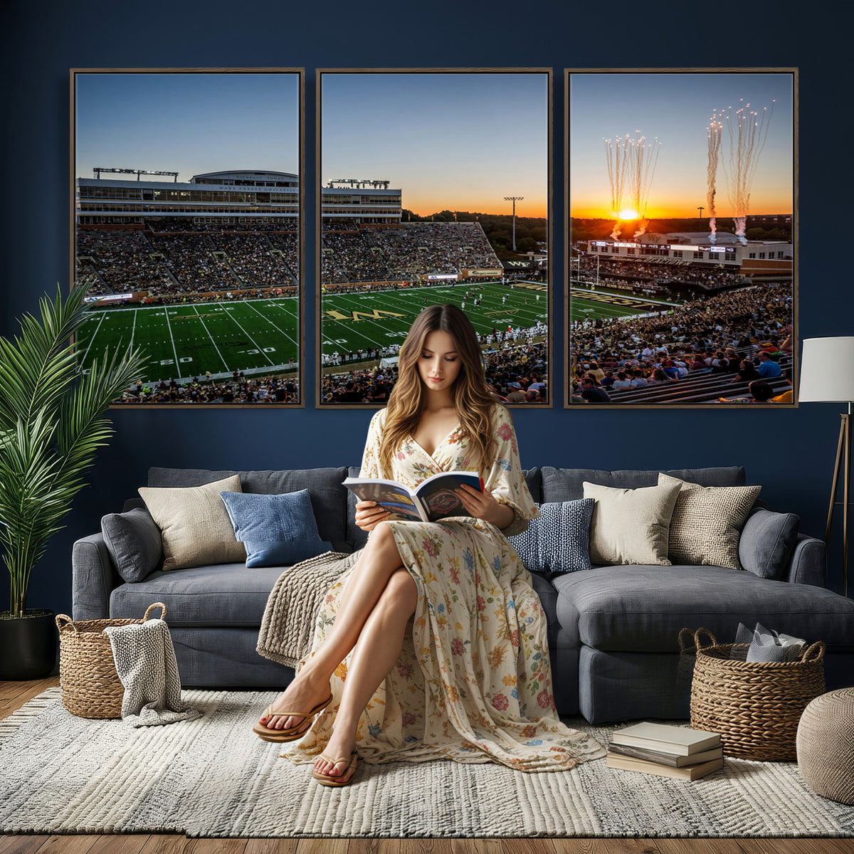 29253-MGV-CV-36X24 - Demon Deacons Football Team Print Canvas- Winston-Salem Allegacy Federal Credit Union Stadium Wall