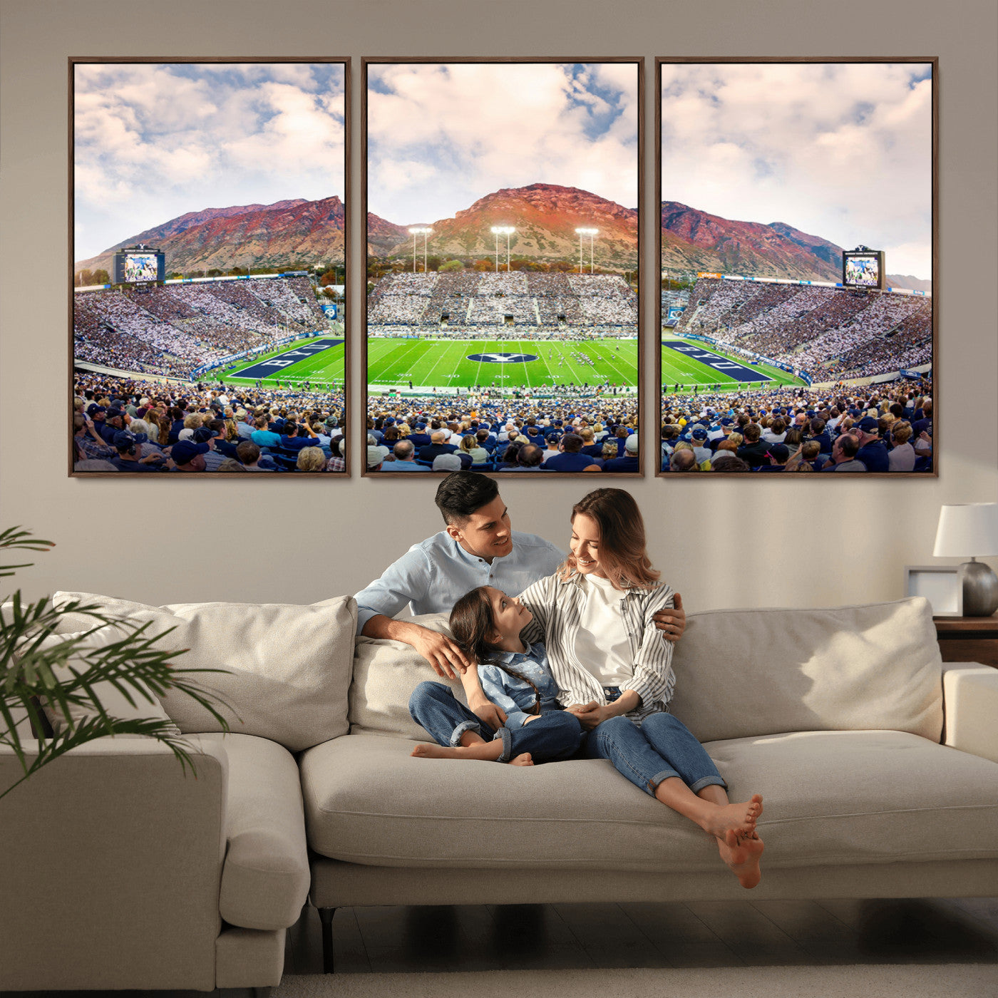 MGV-FC-60X30-3P - Brigham Young University Cougars Football Team Print - Provo LaVell Edwards Stadium Wall Art Canvas