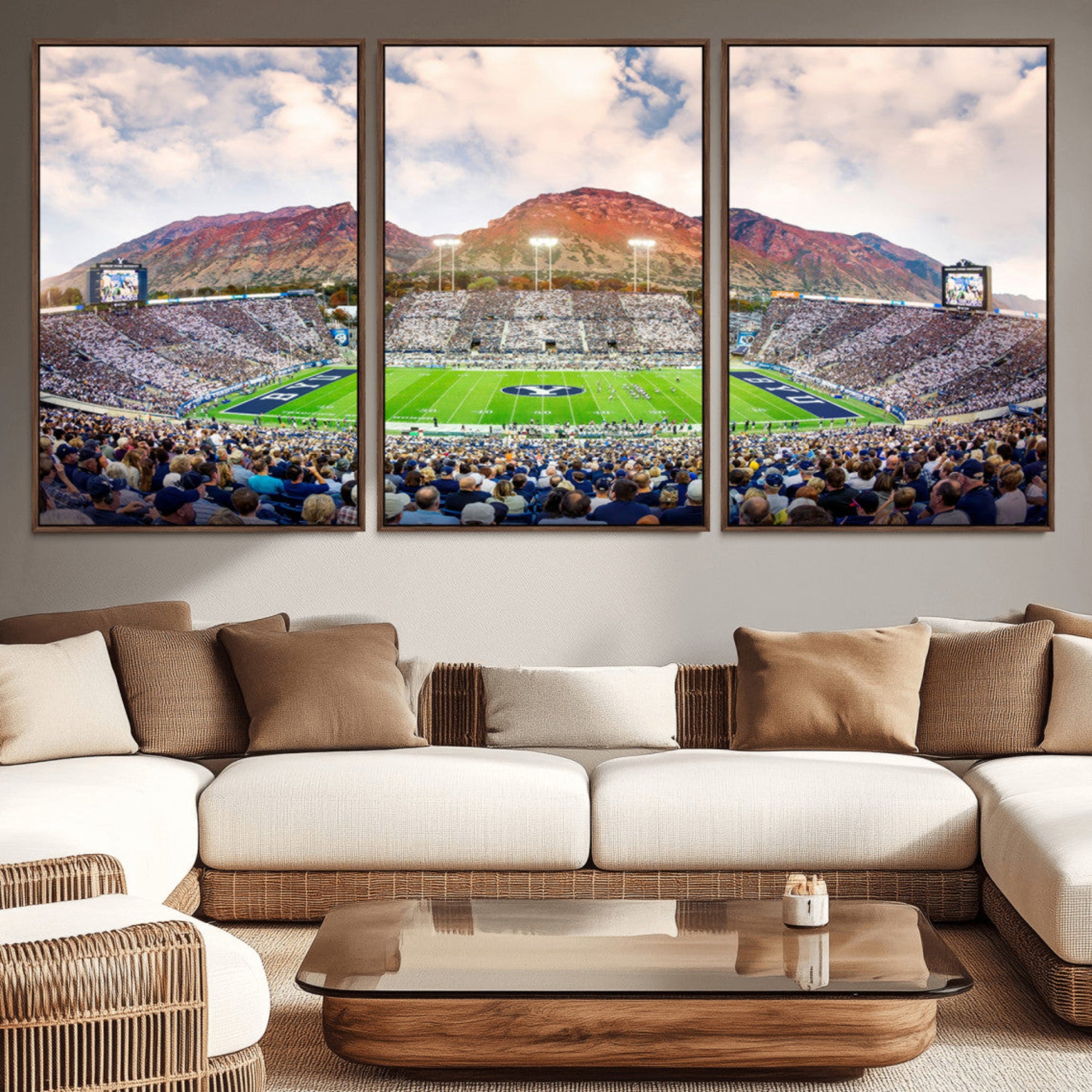 85734-MGV-CV-36X24-Brigham Young University Cougars Football Team Print - Provo LaVell Edwards Stadium Wall Art Canvas